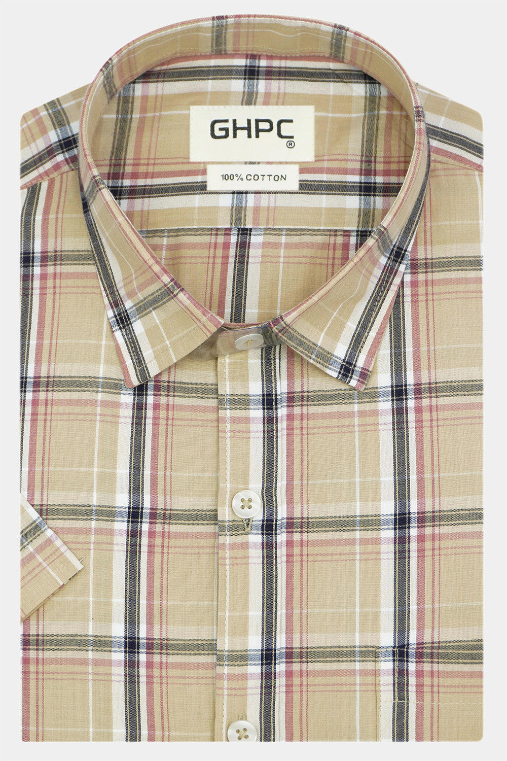 Men's 100% Cotton Checkered Half Sleeves Shirt (Brown)