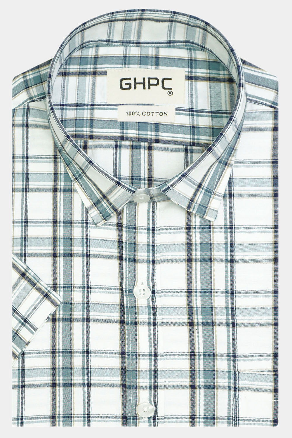 Men's 100% Cotton Checkered Half Sleeves Shirt (White)