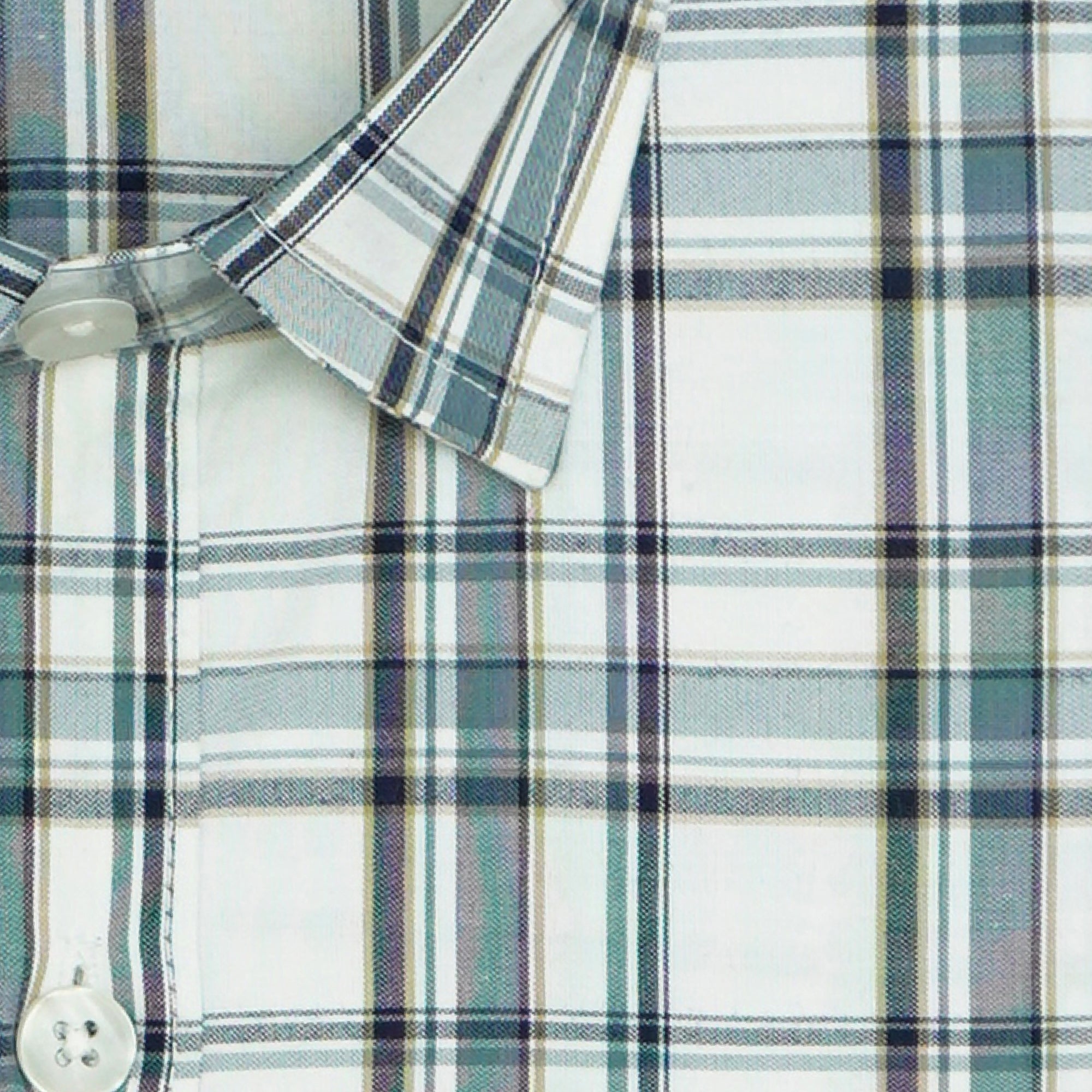 Men's 100% Cotton Checkered Half Sleeves Shirt (White)