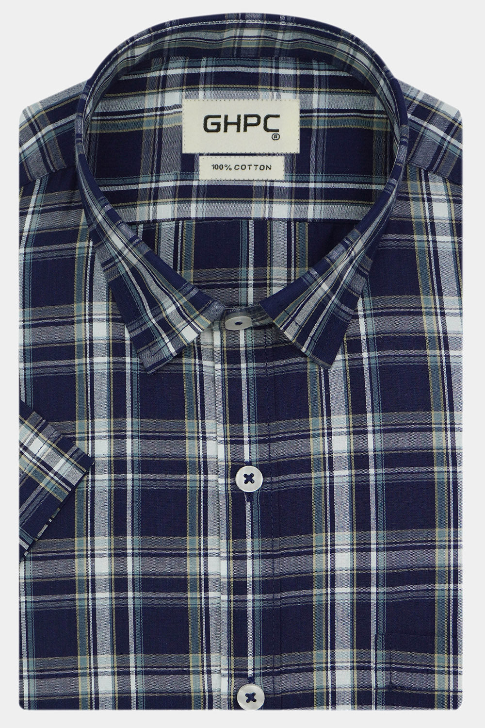 Men's 100% Cotton Checkered Half Sleeves Shirt (Blue)
