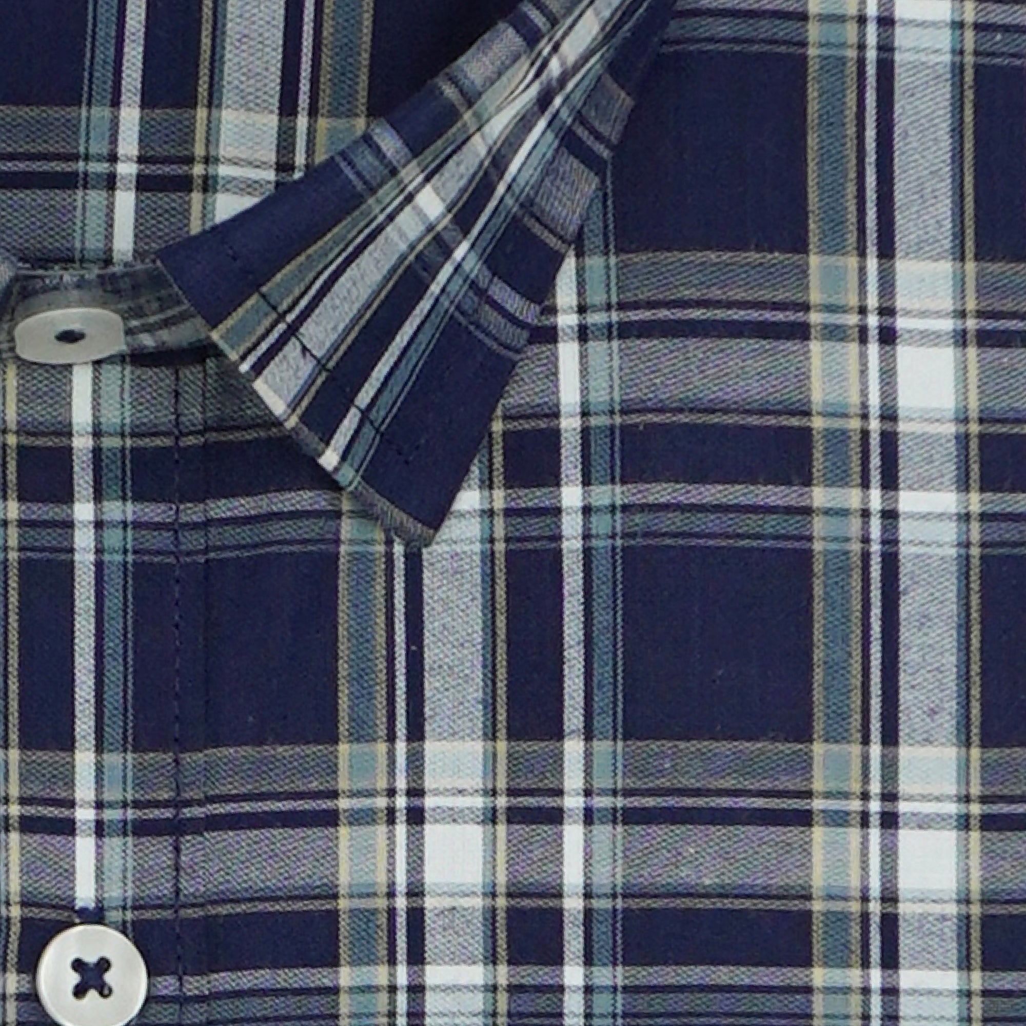 Men's 100% Cotton Checkered Half Sleeves Shirt (Blue)