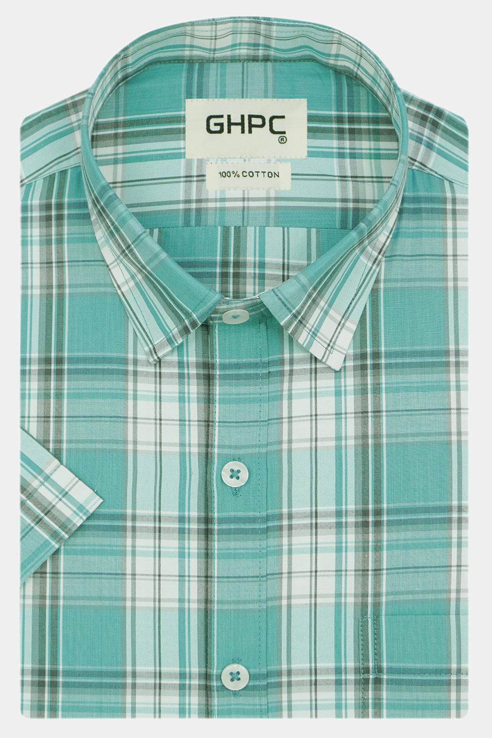 Men's 100% Cotton Checkered Half Sleeves Shirt (Sea Green)