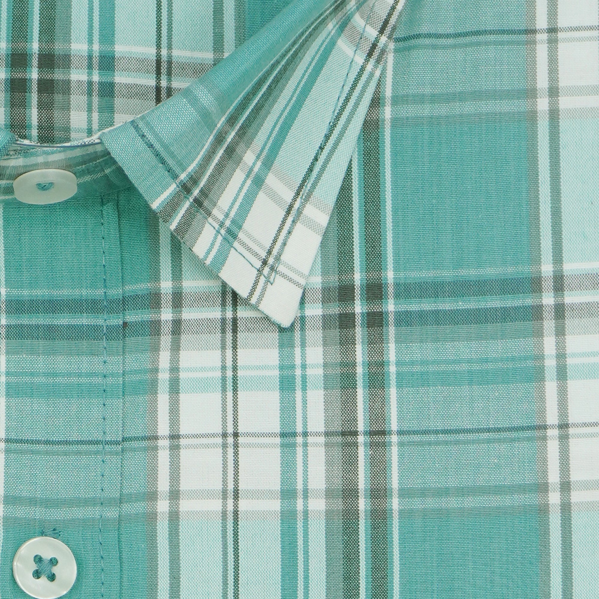 Men's 100% Cotton Checkered Half Sleeves Shirt (Sea Green)