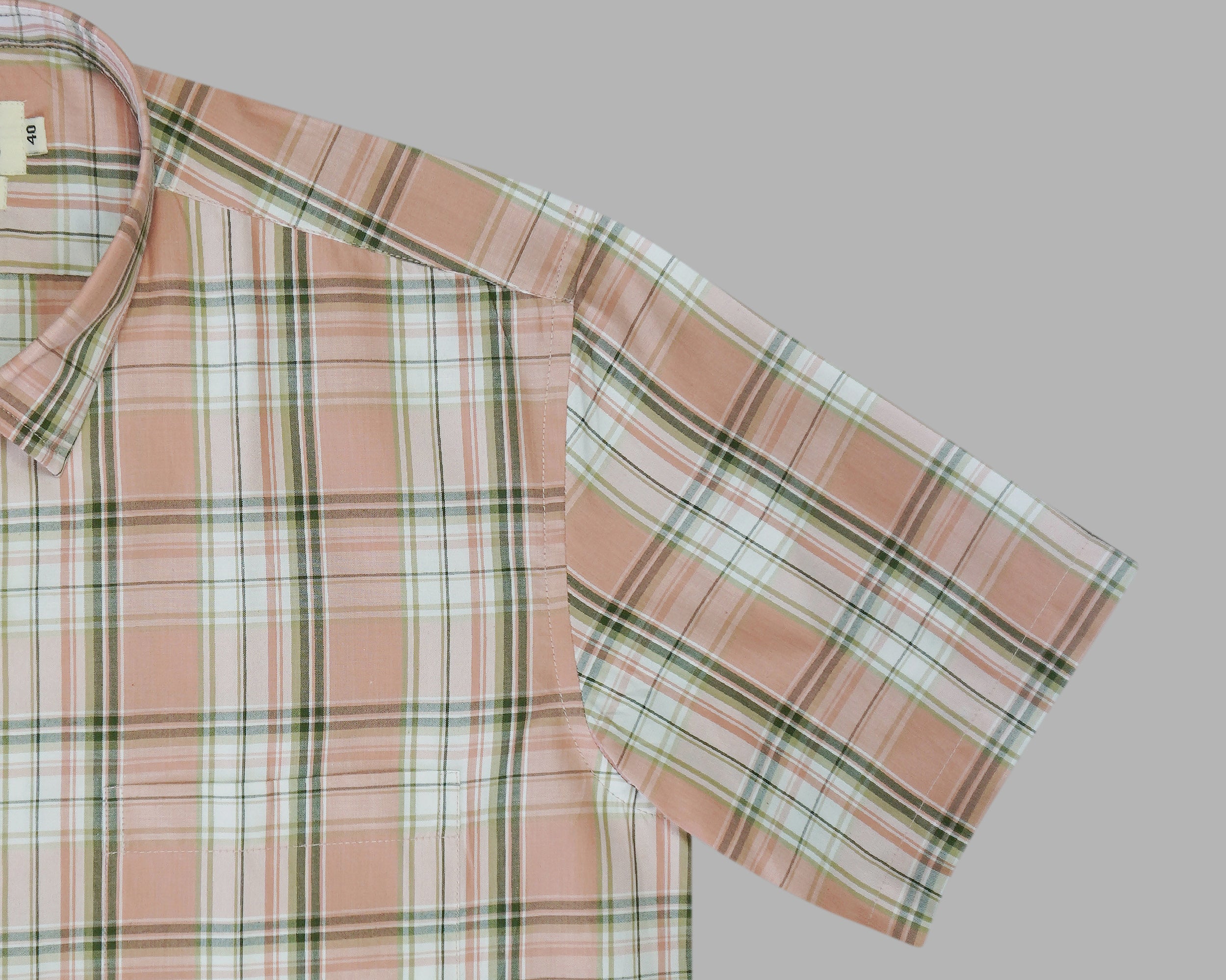 Men's 100% Cotton Checkered Half Sleeves Shirt (Peach)