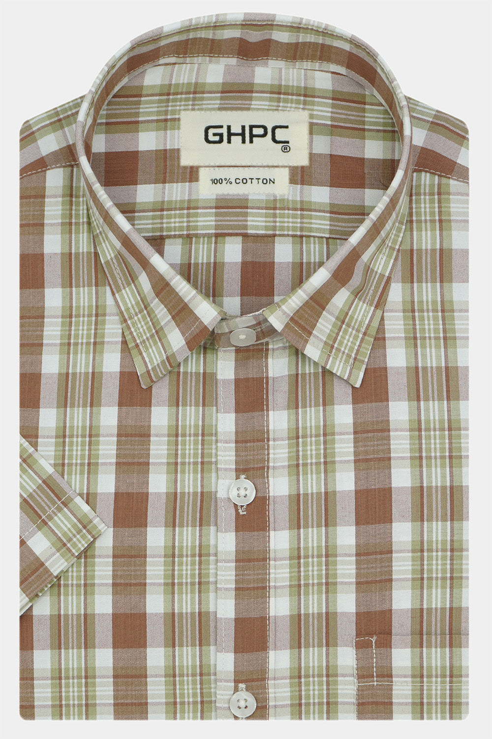 Men's 100% Cotton Checkered Half Sleeves Shirt (Brown)