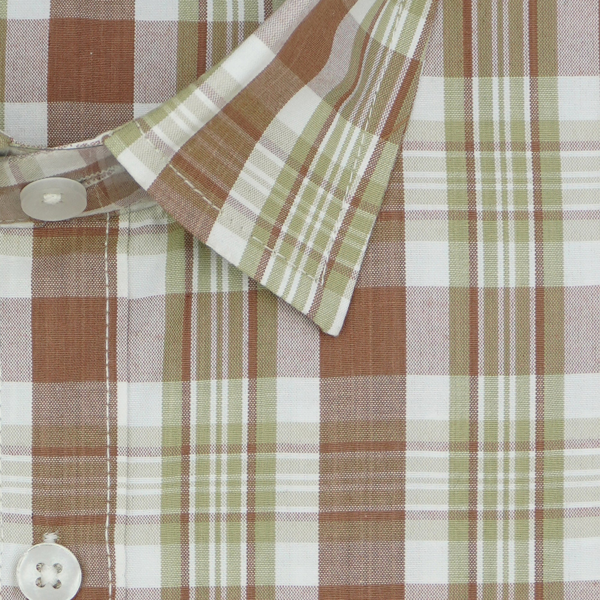Men's 100% Cotton Checkered Half Sleeves Shirt (Brown)