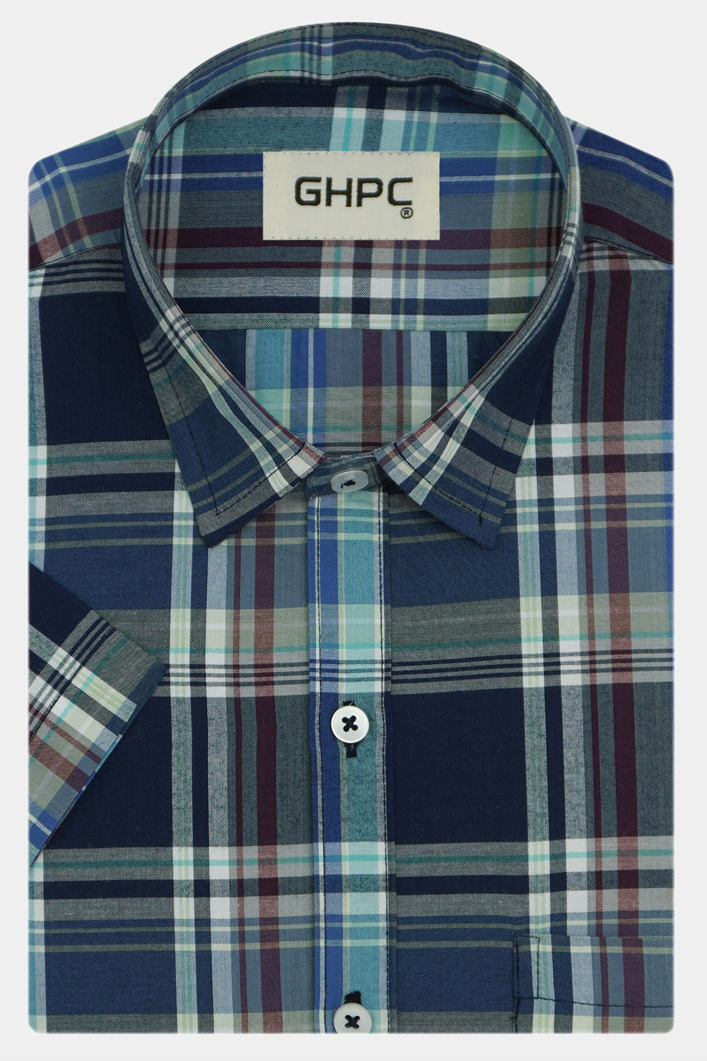 Men's 100% Cotton Checkered Half Sleeves Shirts (Blue)