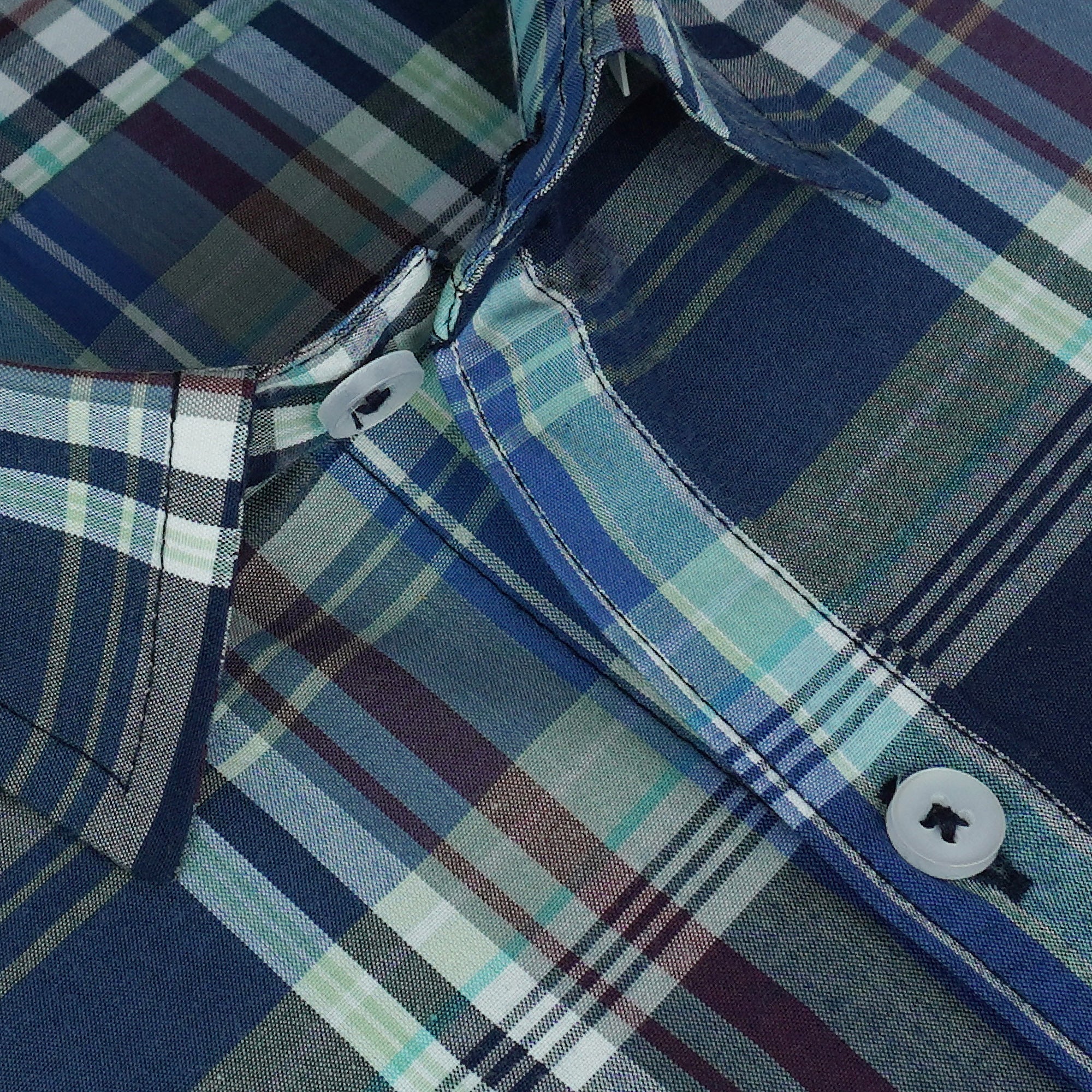 Men's 100% Cotton Checkered Half Sleeves Shirts (Blue)