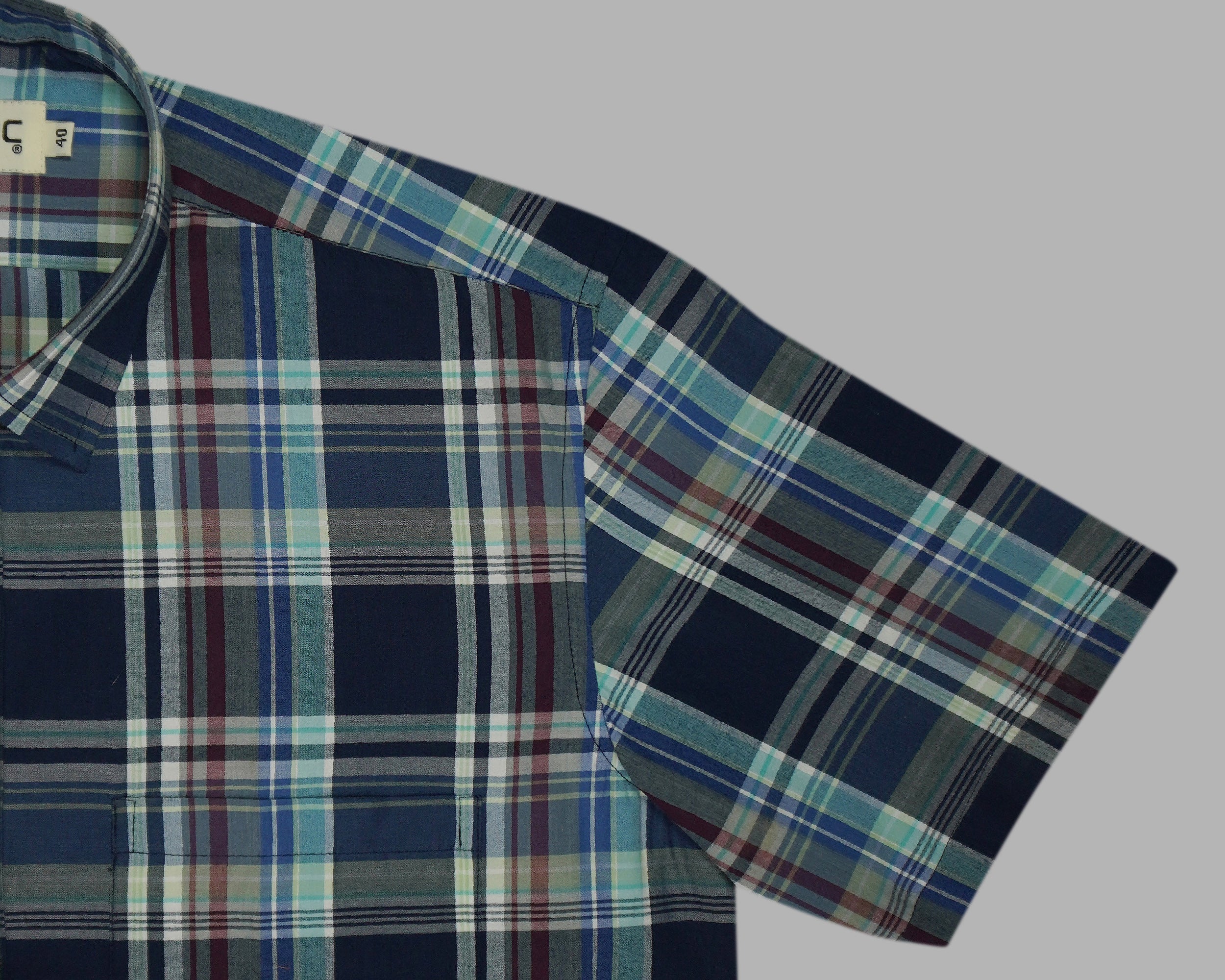 Men's 100% Cotton Checkered Half Sleeves Shirts (Blue)