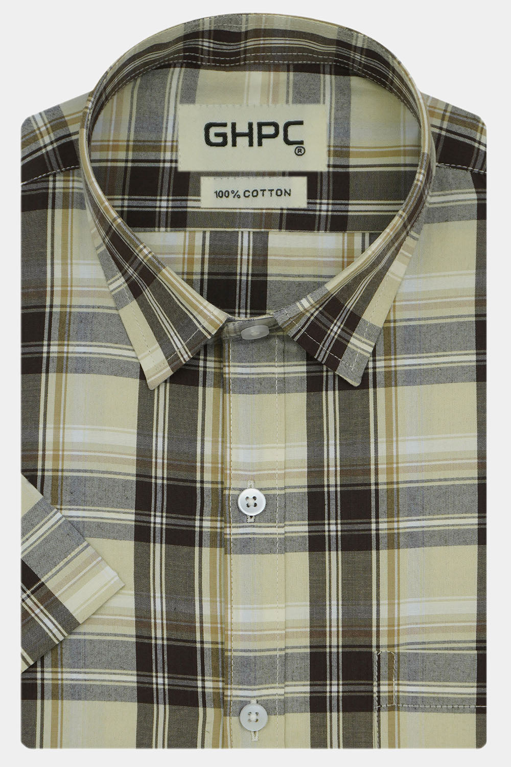 Men's 100% Cotton Checkered Half Sleeves Shirts (Brown)