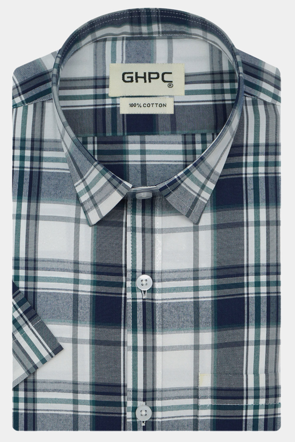 Men's 100% Cotton Checkered Half Sleeves Shirts (Blue)