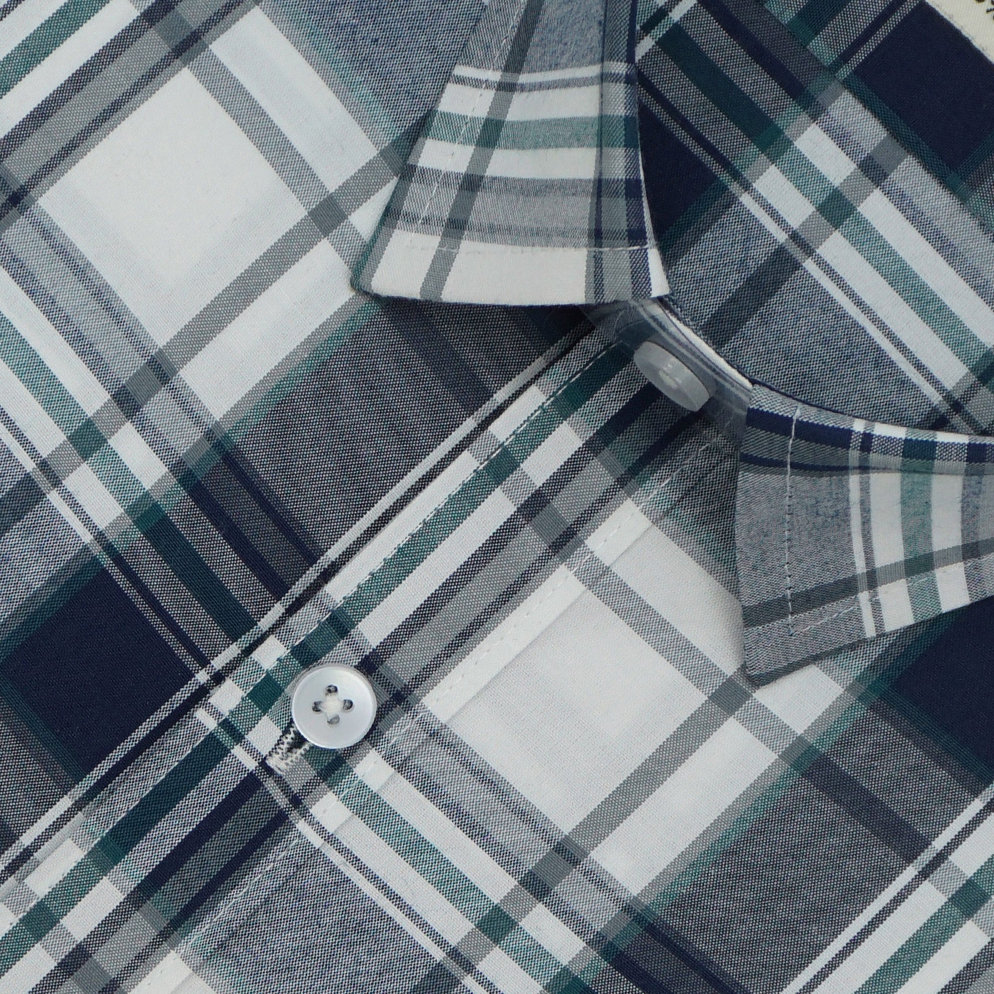 Men's 100% Cotton Checkered Half Sleeves Shirts (Blue)