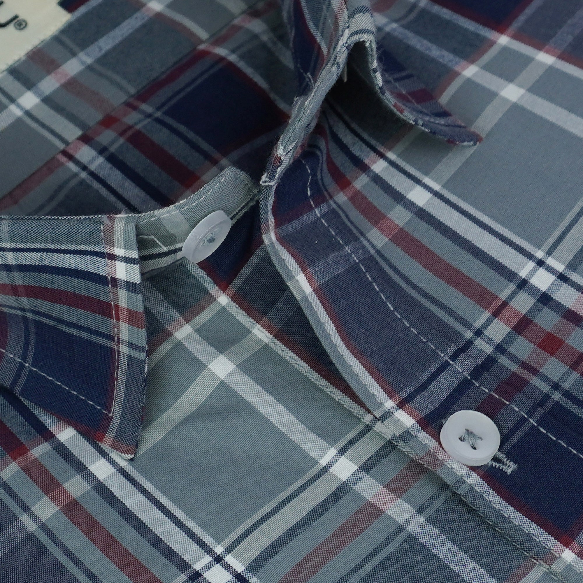 Men's 100% Cotton Checkered Half Sleeves Shirts (Grey)