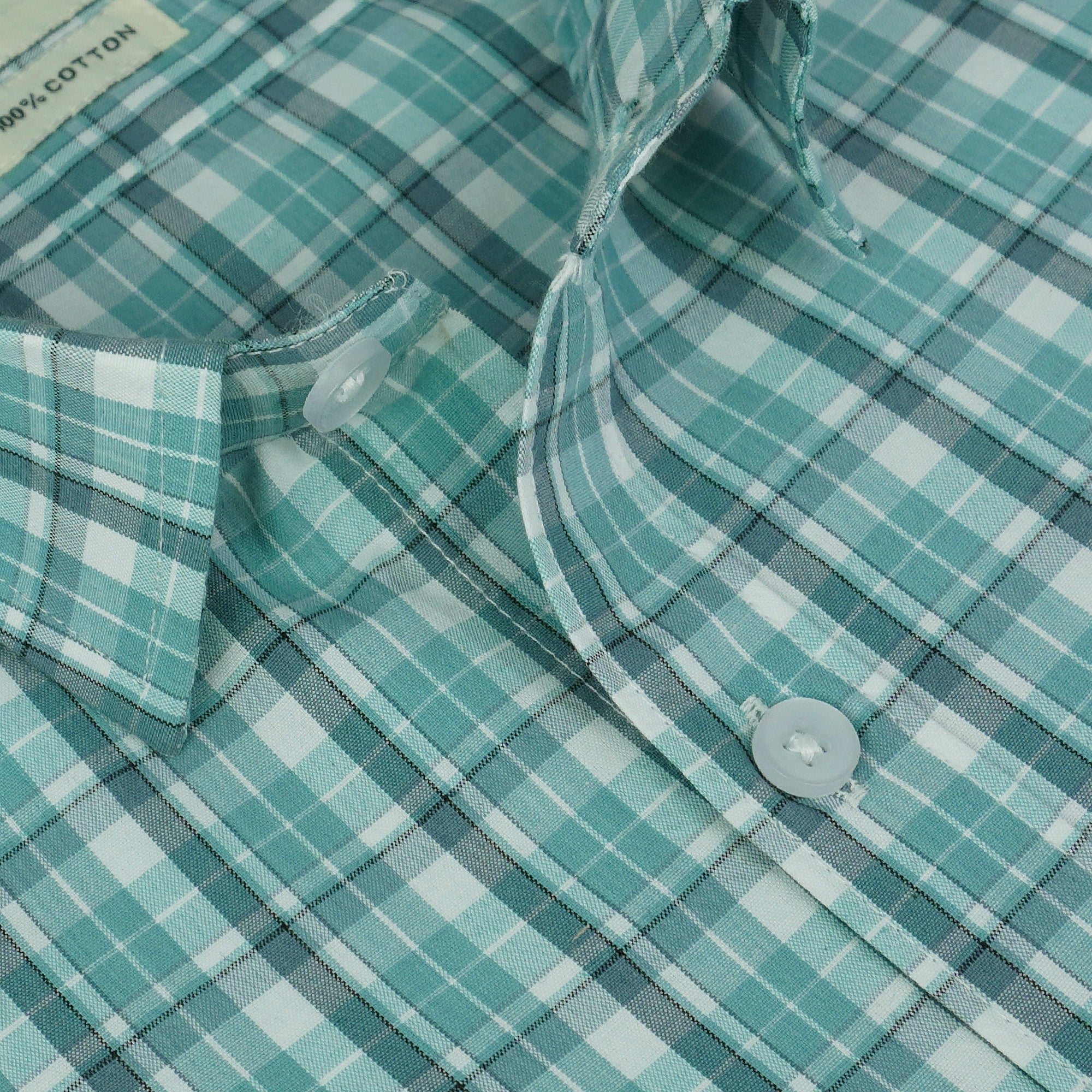 Men's 100% Cotton Checkered Half Sleeves Shirts (Sea green)
