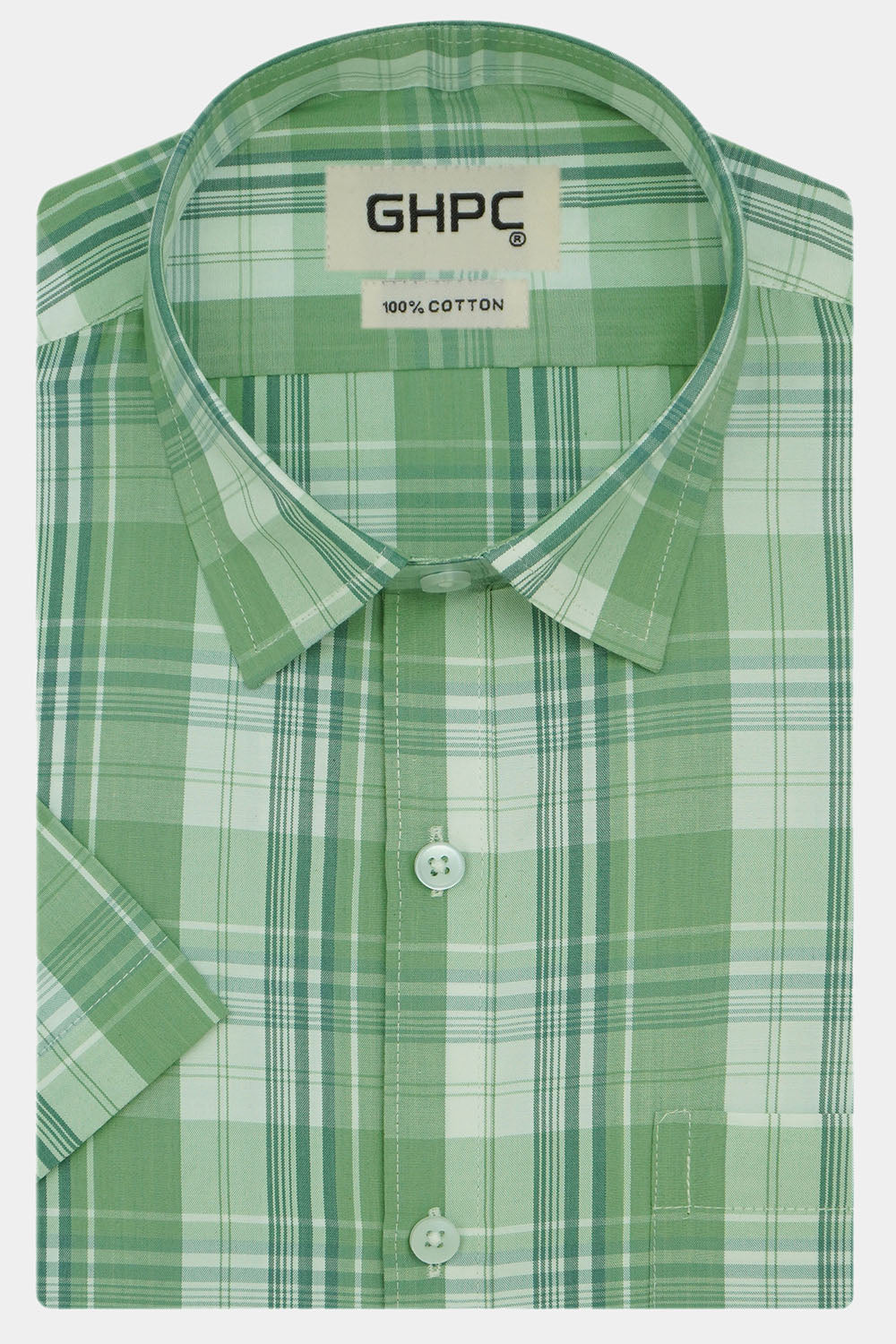 Men's 100% Cotton Checkered Half Sleeves Shirts (Green)