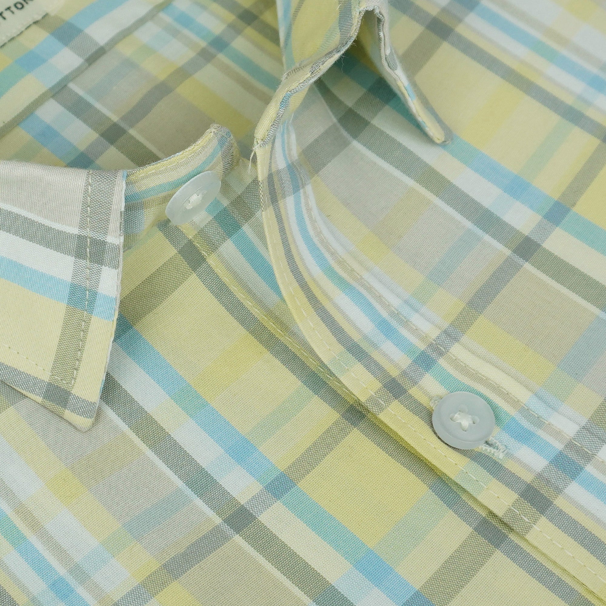 Men's 100% Cotton Checkered Half Sleeves Shirts (Yellow)