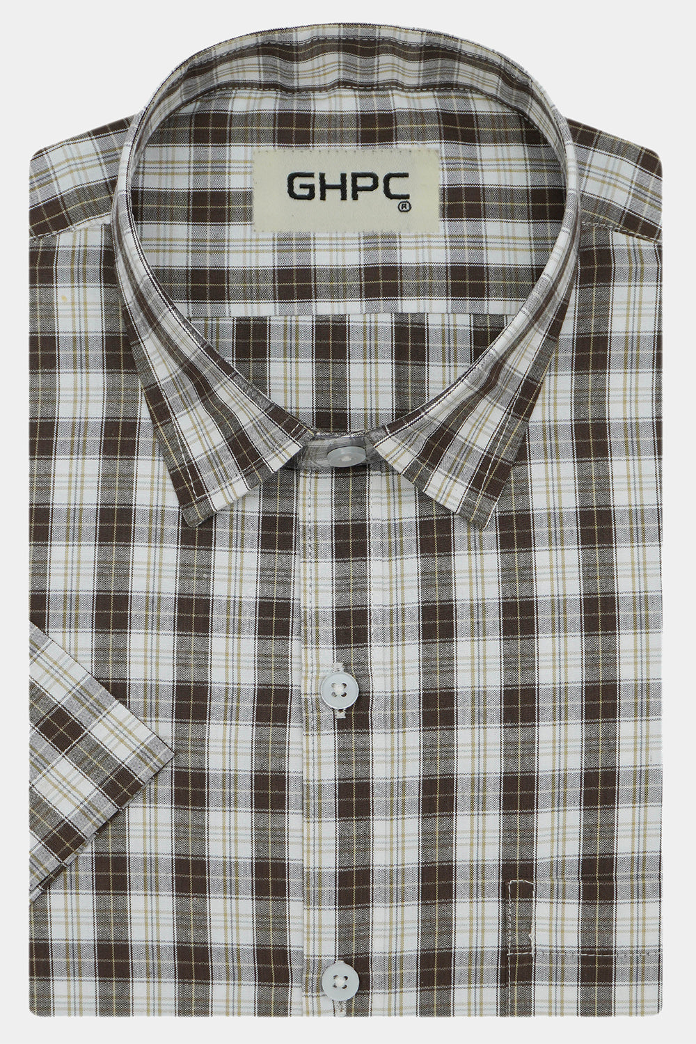 Men's 100% Cotton Checkered Half Sleeves Shirts (Khaki)
