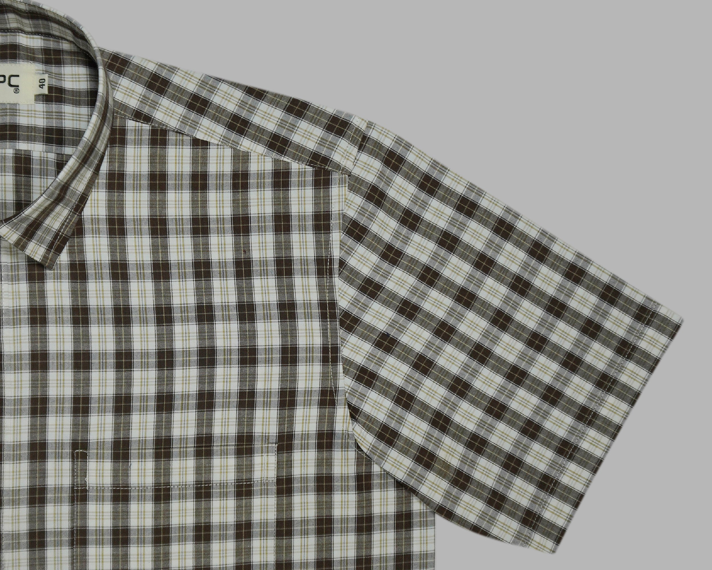 Men's 100% Cotton Checkered Half Sleeves Shirts (Khaki)