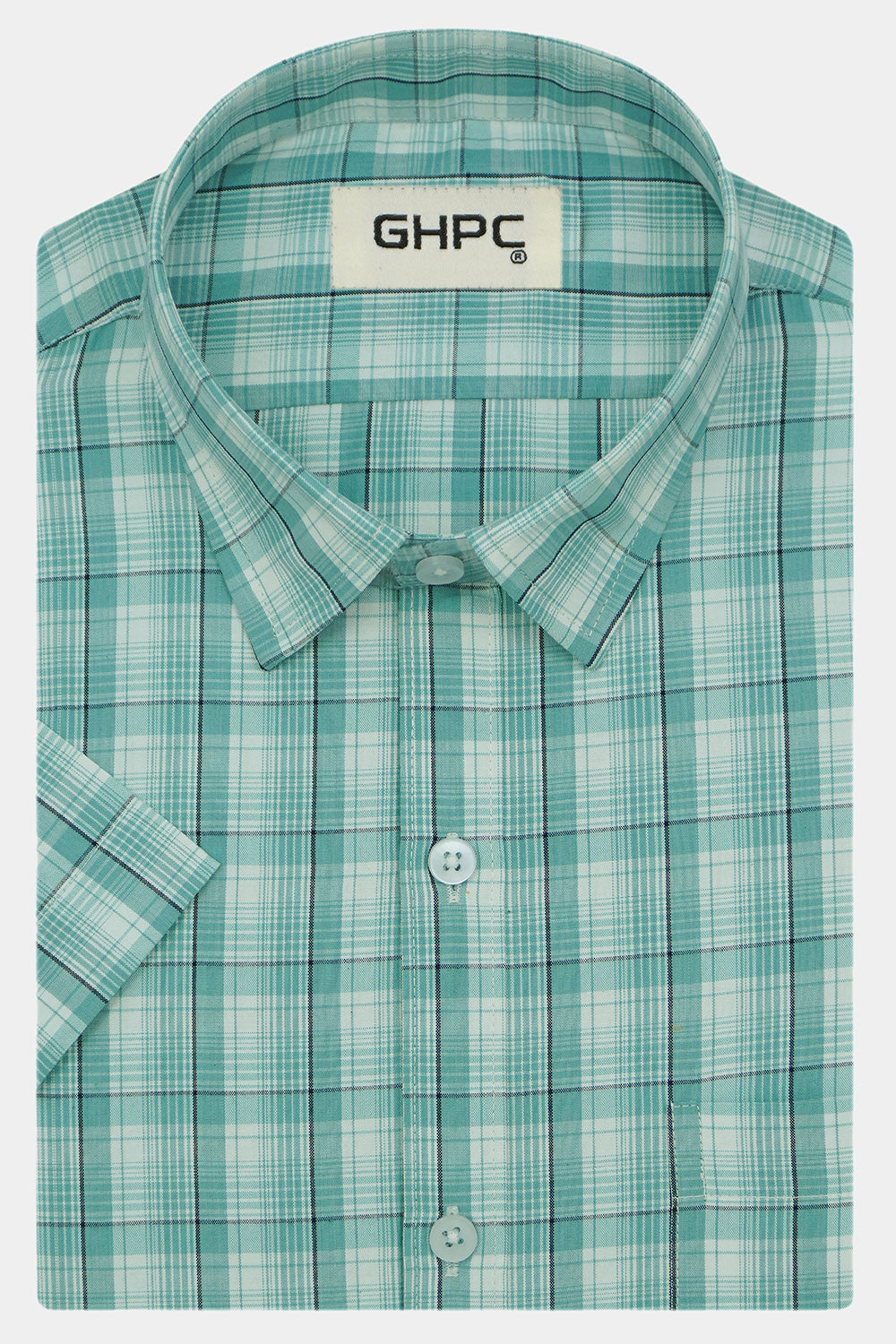 Men's 100% Cotton Checkered Half Sleeves Shirts (Sea green)