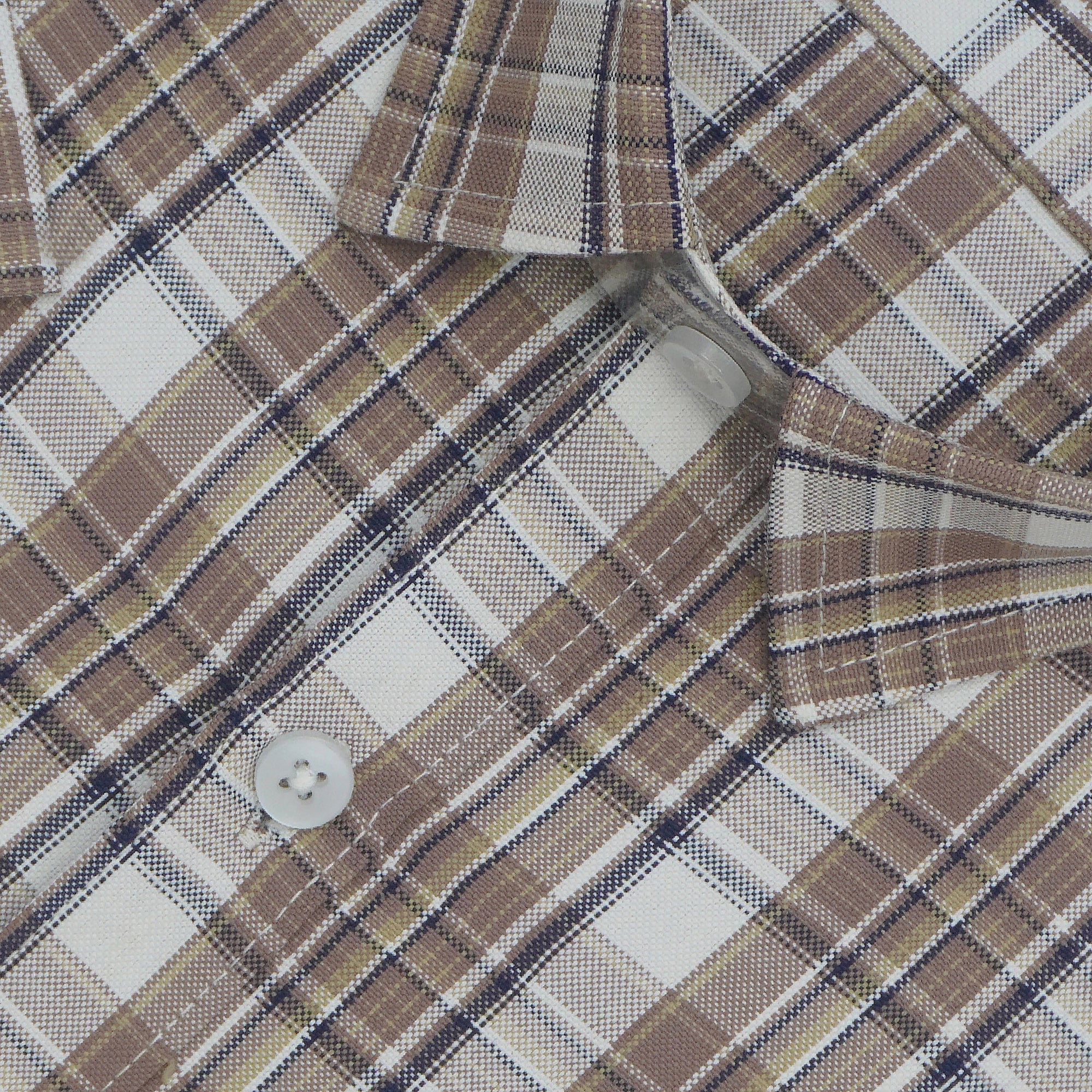 Men's Cotton Linen Checkered Half Sleeves Shirts (Brown)