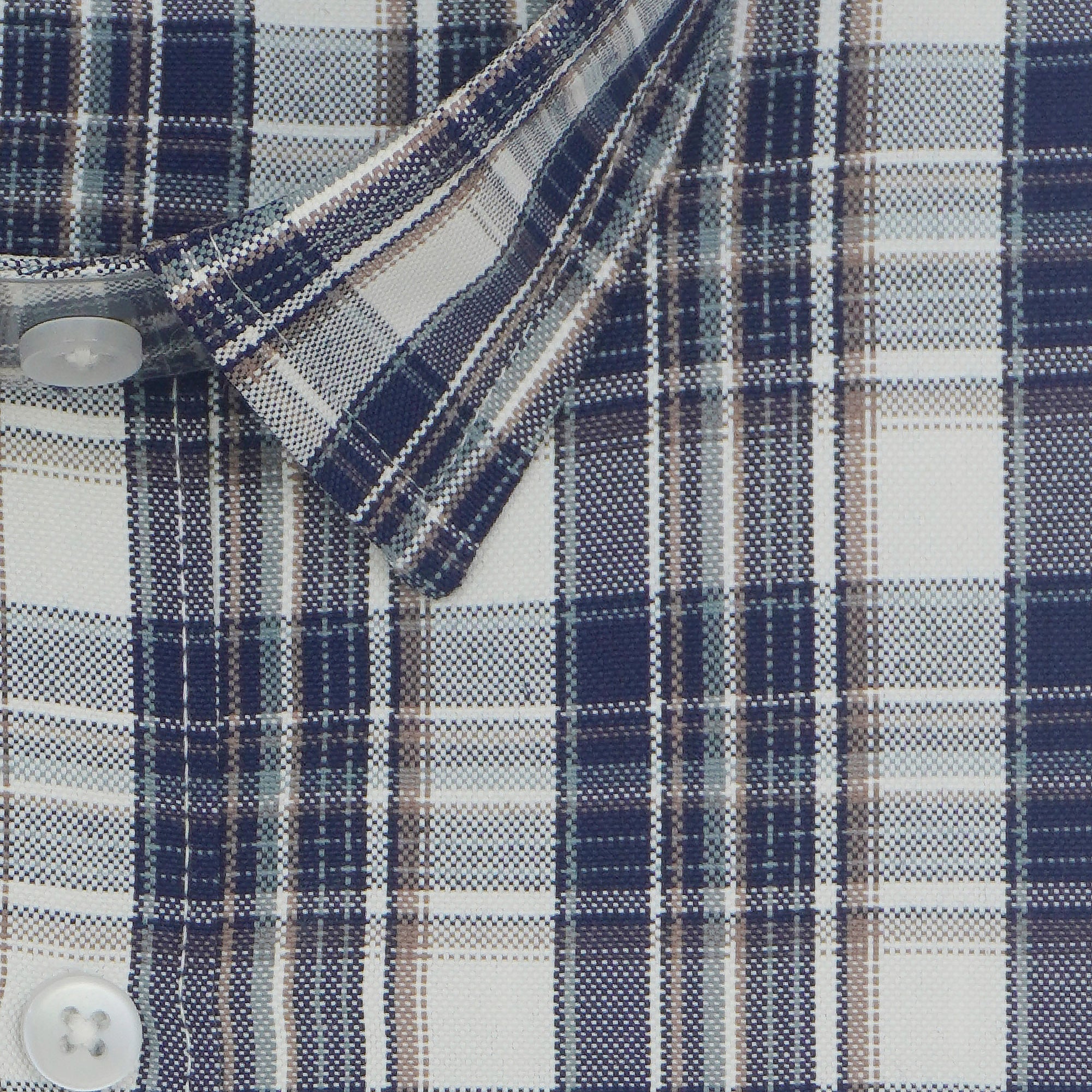 Men's Cotton Linen Checkered Half Sleeves Shirts (Blue)