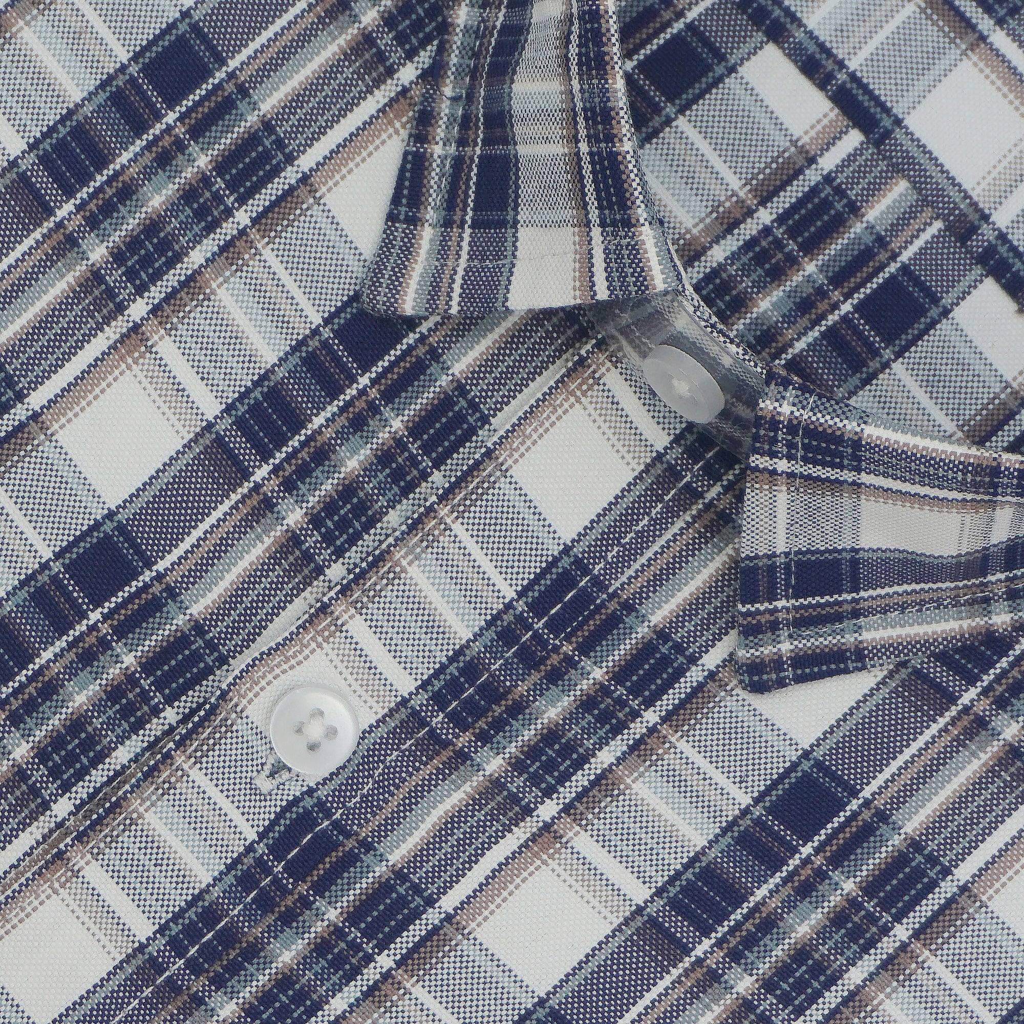 Men's Cotton Linen Checkered Half Sleeves Shirts (Blue)