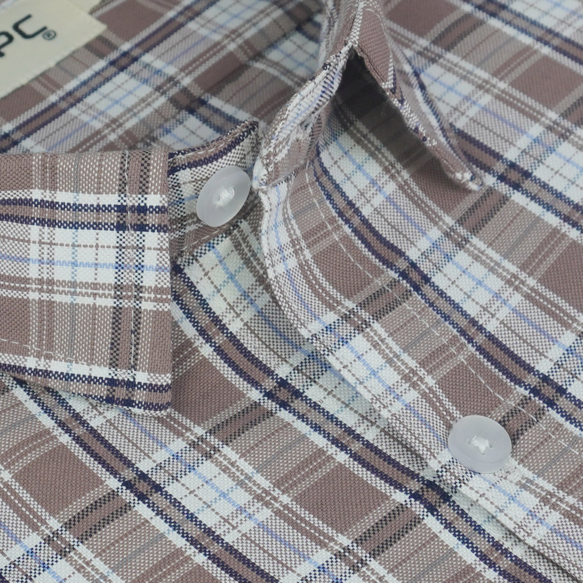 Men's Cotton Linen Checkered Half Sleeves Shirts (Brown)