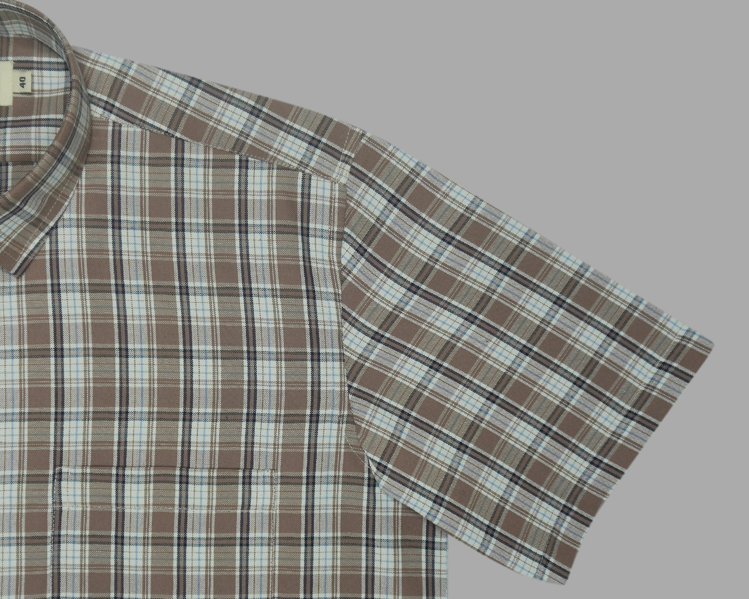 Men's Cotton Linen Checkered Half Sleeves Shirts (Brown)
