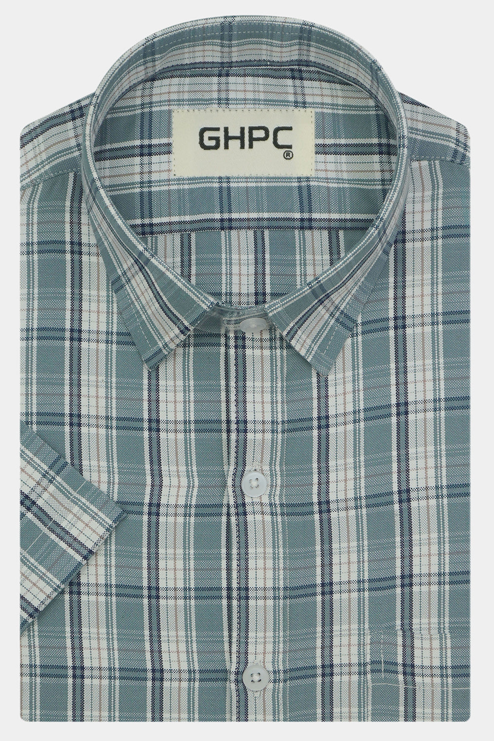Men's Cotton Linen Checkered Half Sleeves Shirts (Grey)