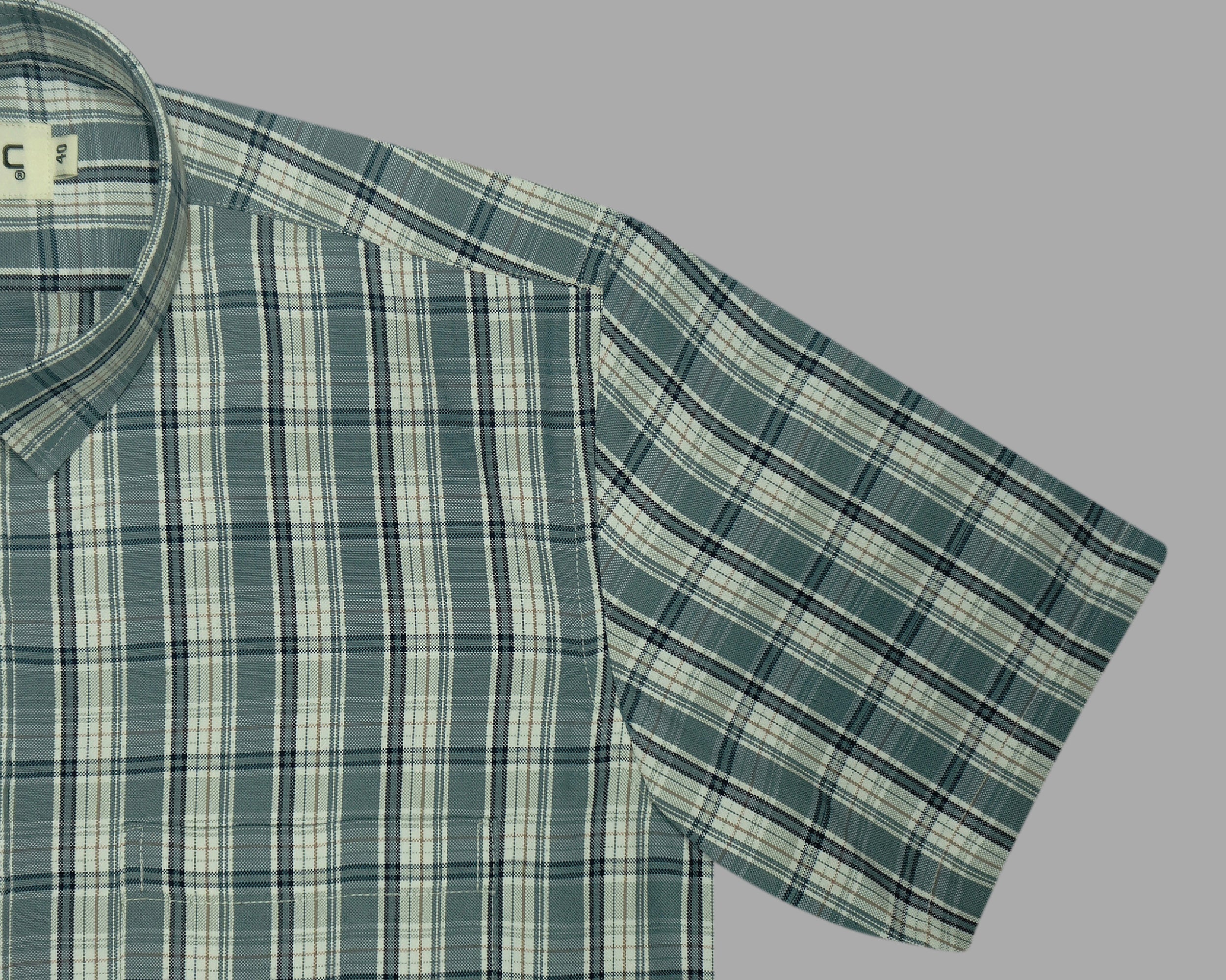 Men's Cotton Linen Checkered Half Sleeves Shirts (Grey)