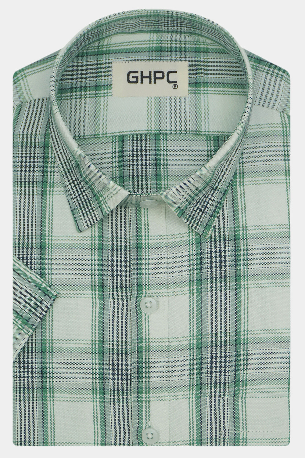 Men's Cotton Linen Checkered Half Sleeves Shirts (Green)