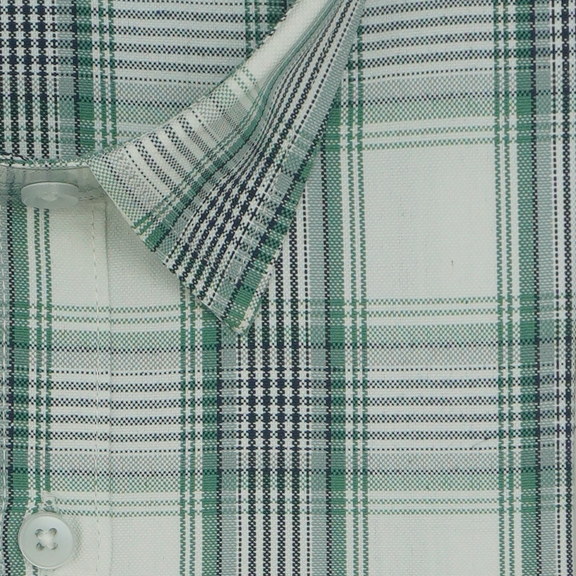 Men's Cotton Linen Checkered Half Sleeves Shirts (Green)