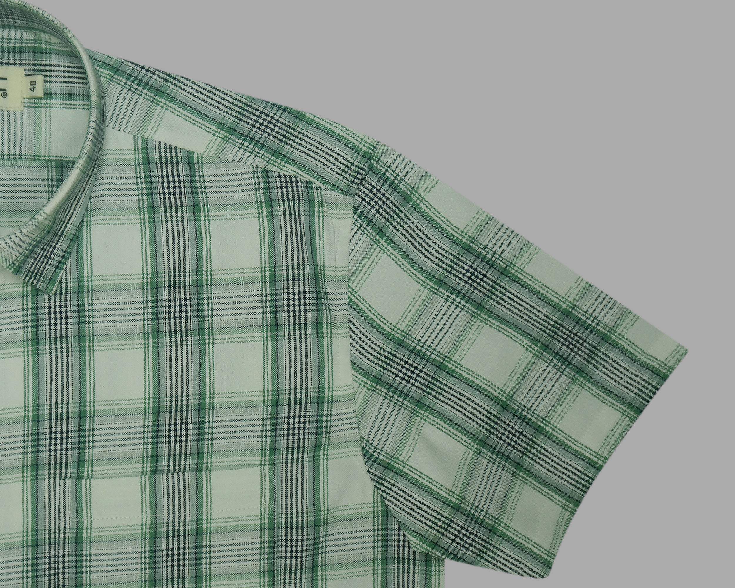 Men's Cotton Linen Checkered Half Sleeves Shirts (Green)