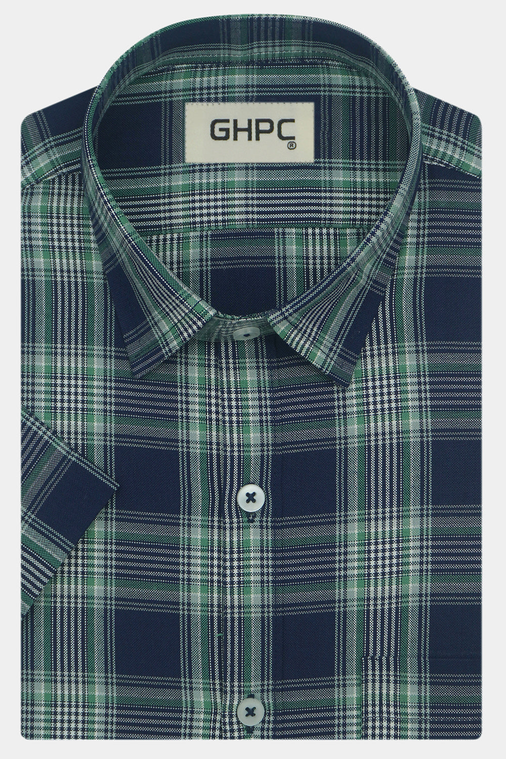 Men's Cotton Linen Checkered Half Sleeves Shirts (Blue)