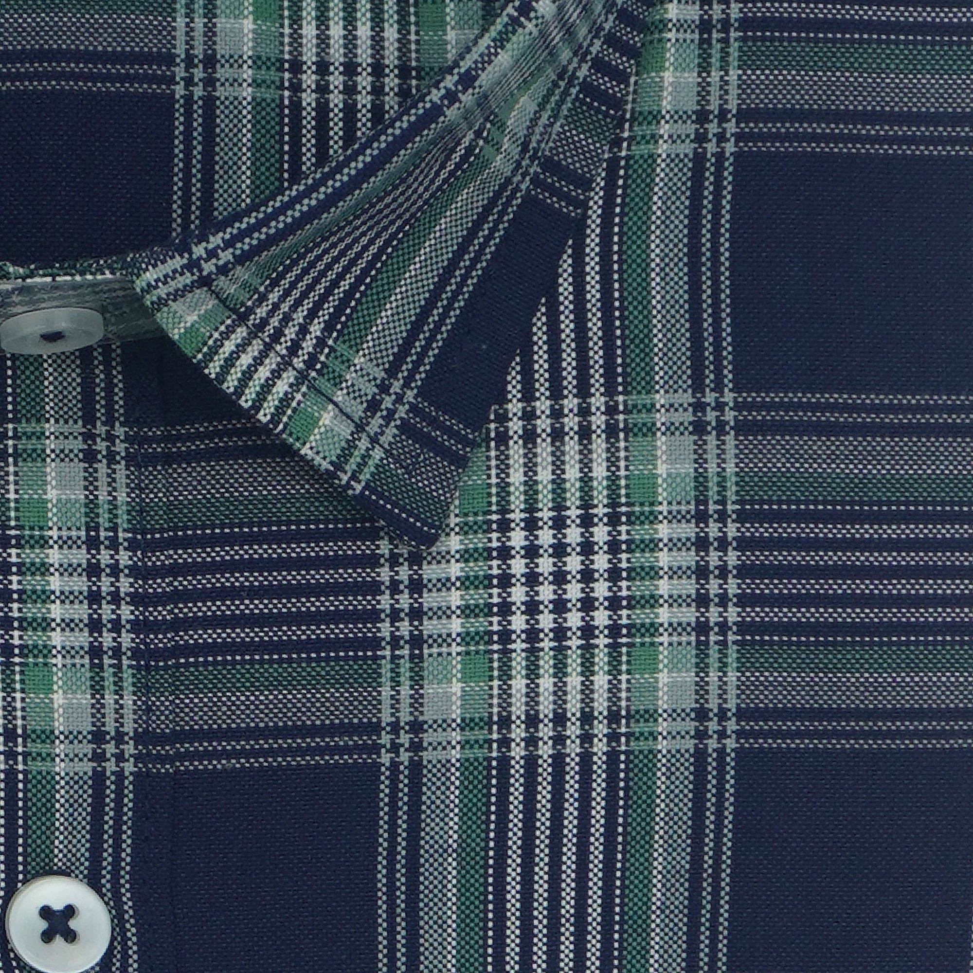 Men's Cotton Linen Checkered Half Sleeves Shirts (Blue)