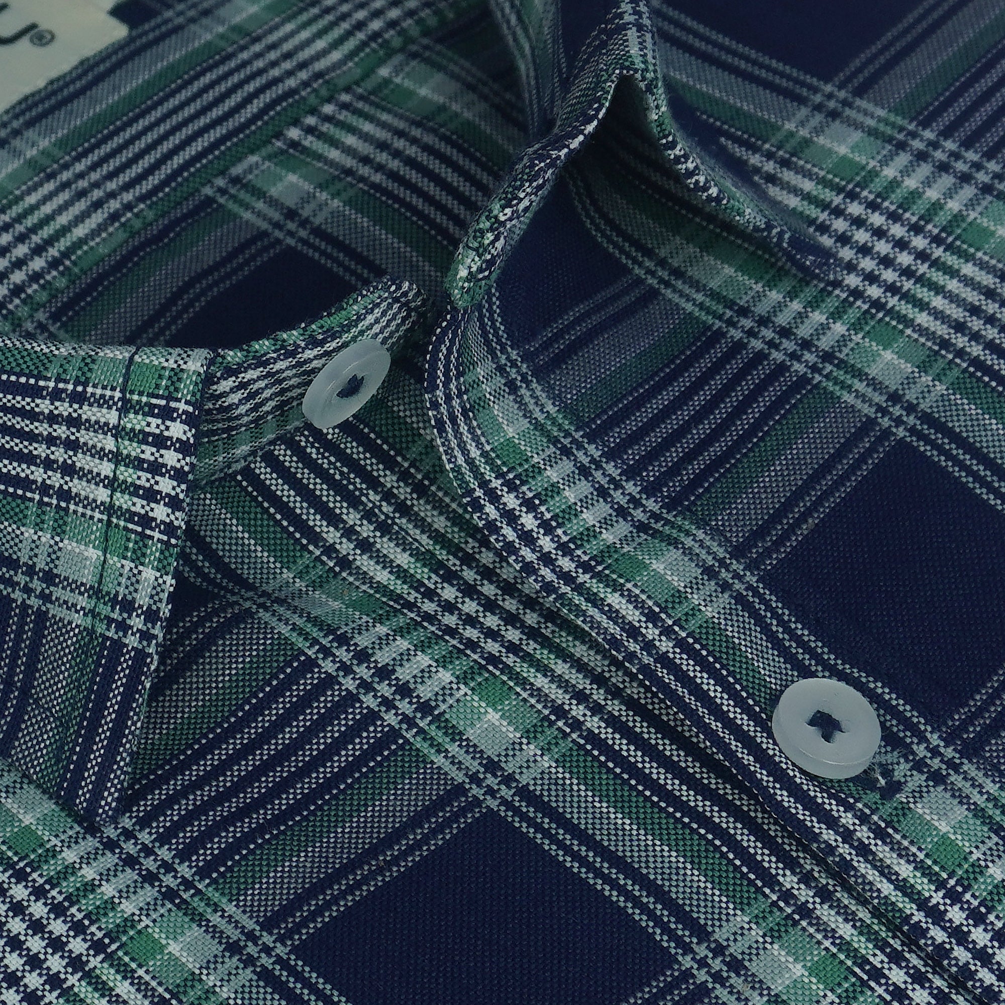 Men's Cotton Linen Checkered Half Sleeves Shirts (Blue)