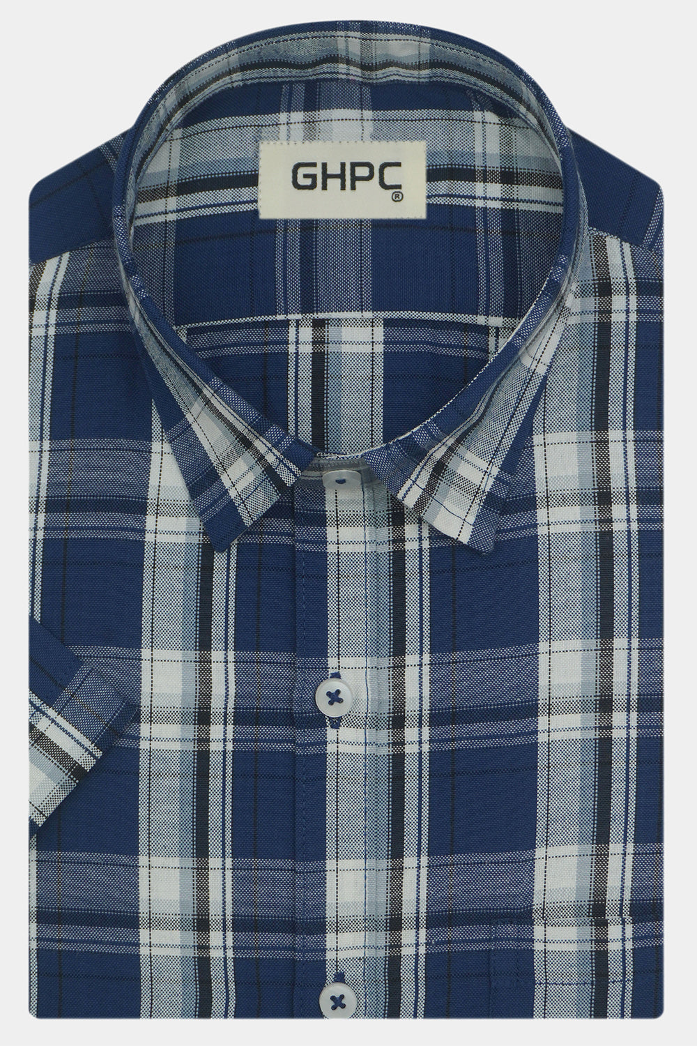 Men's Cotton Linen Checkered Half Sleeves Shirts (Blue)