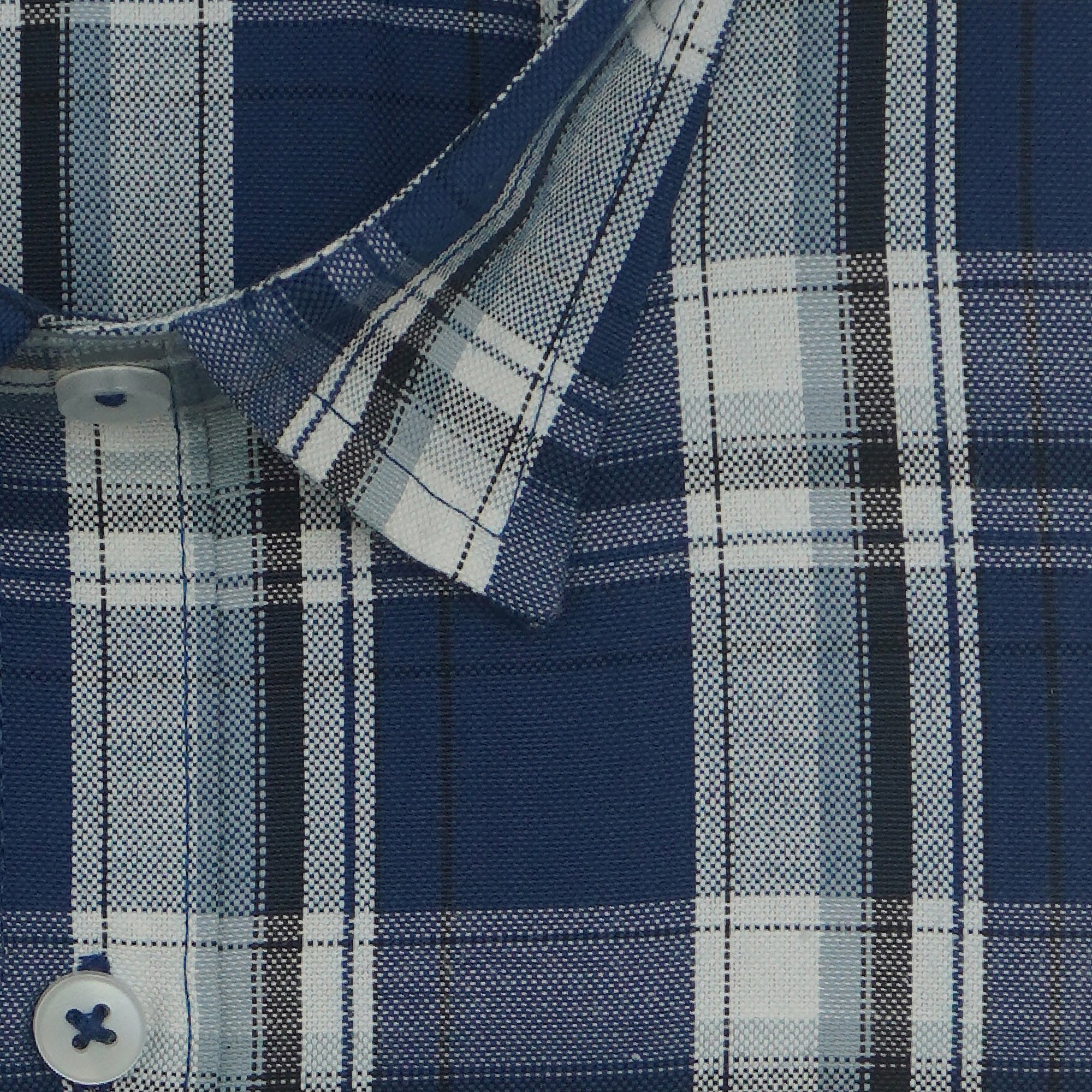 Men's Cotton Linen Checkered Half Sleeves Shirts (Blue)