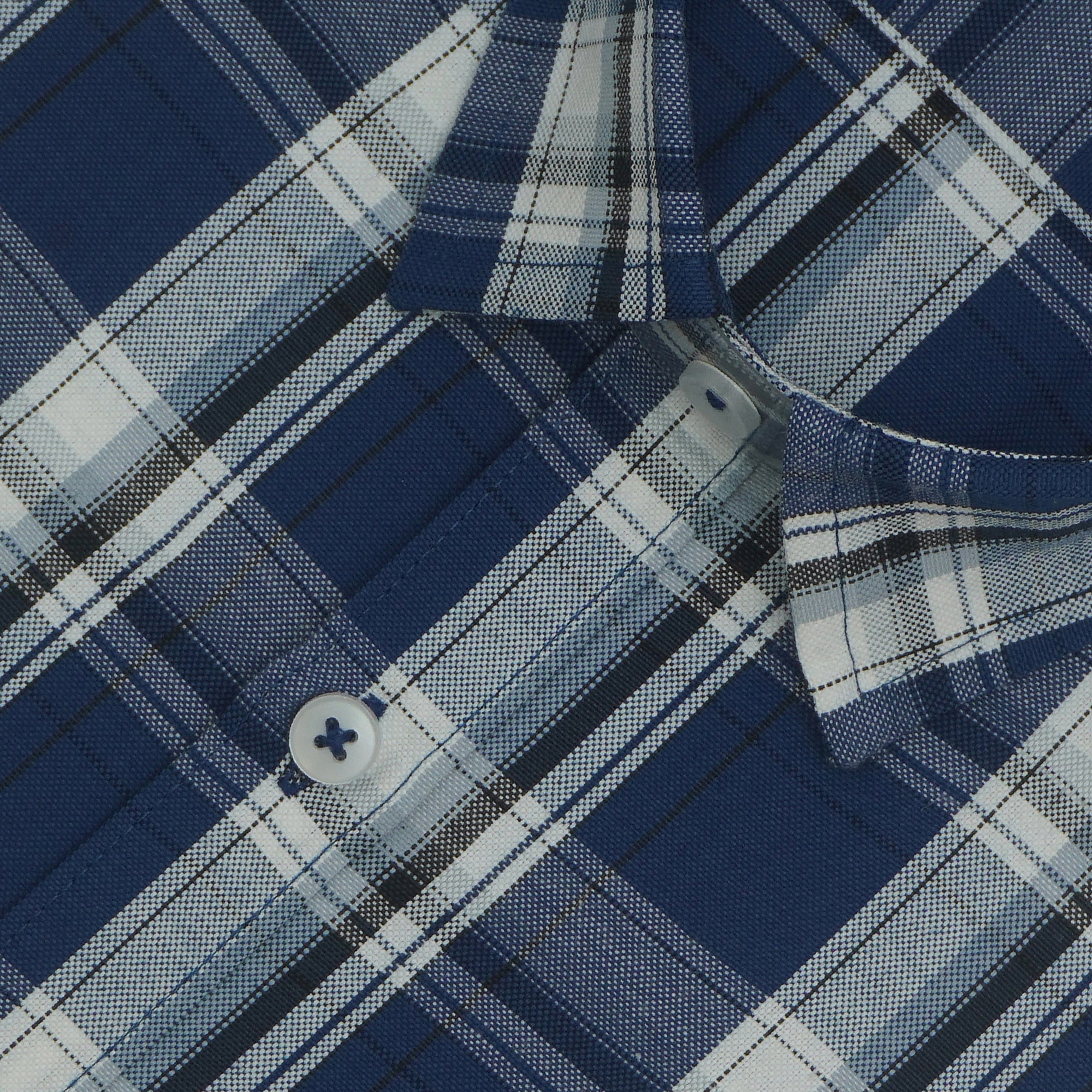 Men's Cotton Linen Checkered Half Sleeves Shirts (Blue)
