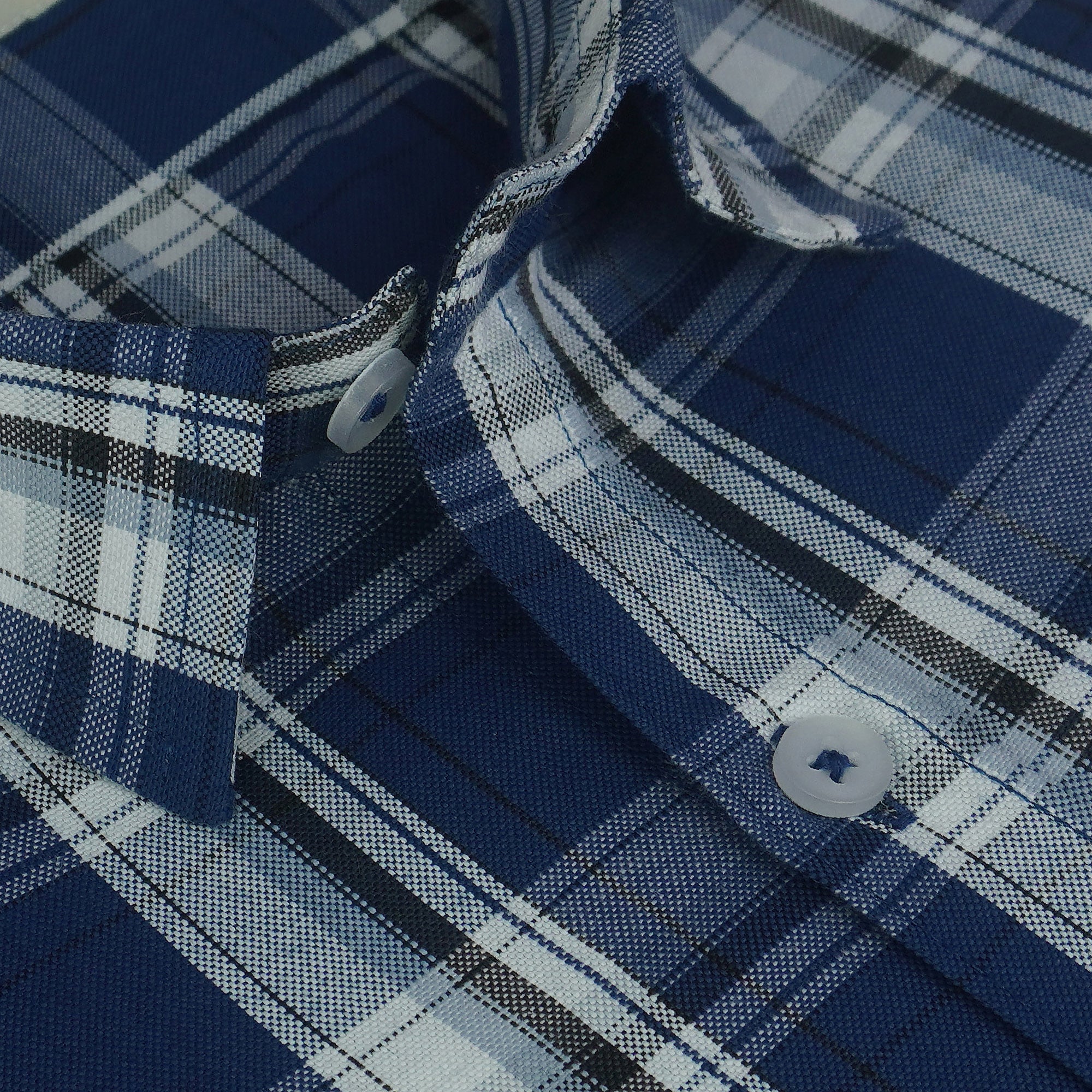 Men's Cotton Linen Checkered Half Sleeves Shirts (Blue)