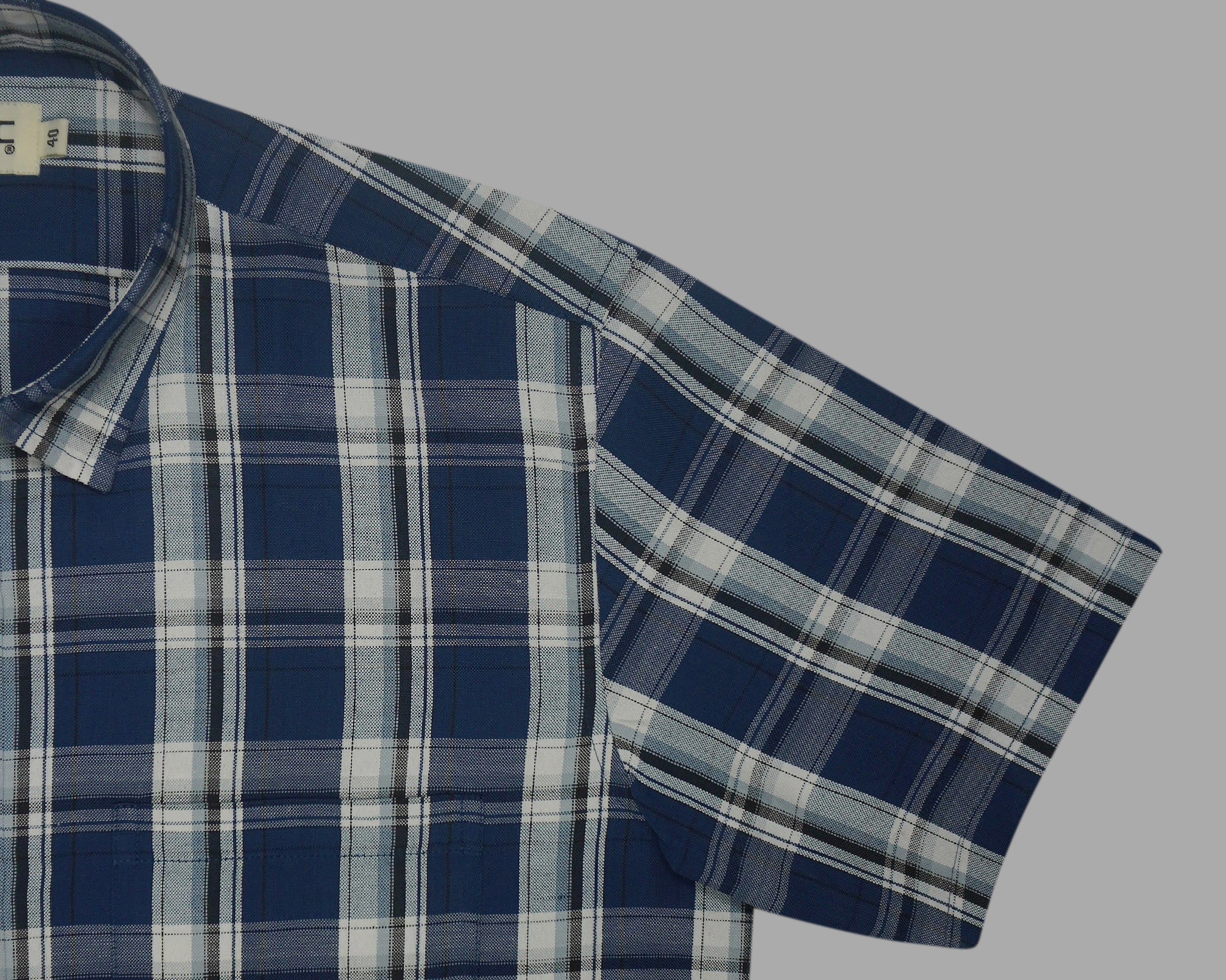 Men's Cotton Linen Checkered Half Sleeves Shirts (Blue)