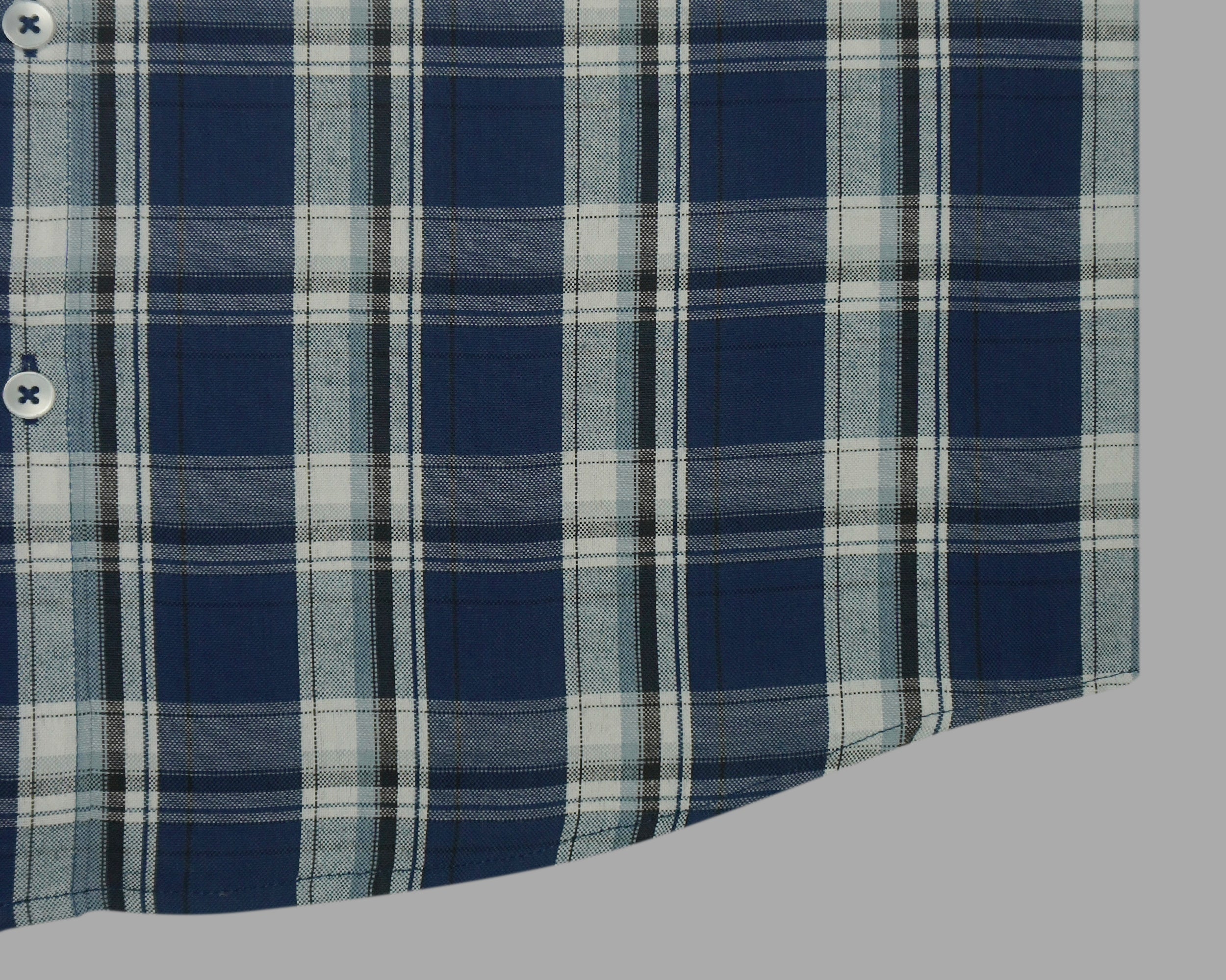 Men's Cotton Linen Checkered Half Sleeves Shirts (Blue)