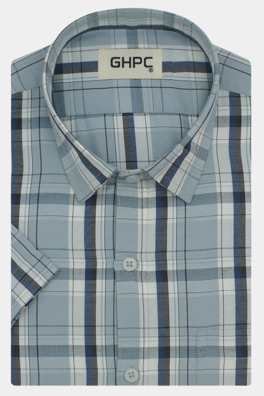 Men's Cotton Linen Checkered Half Sleeves Shirts (Grey)