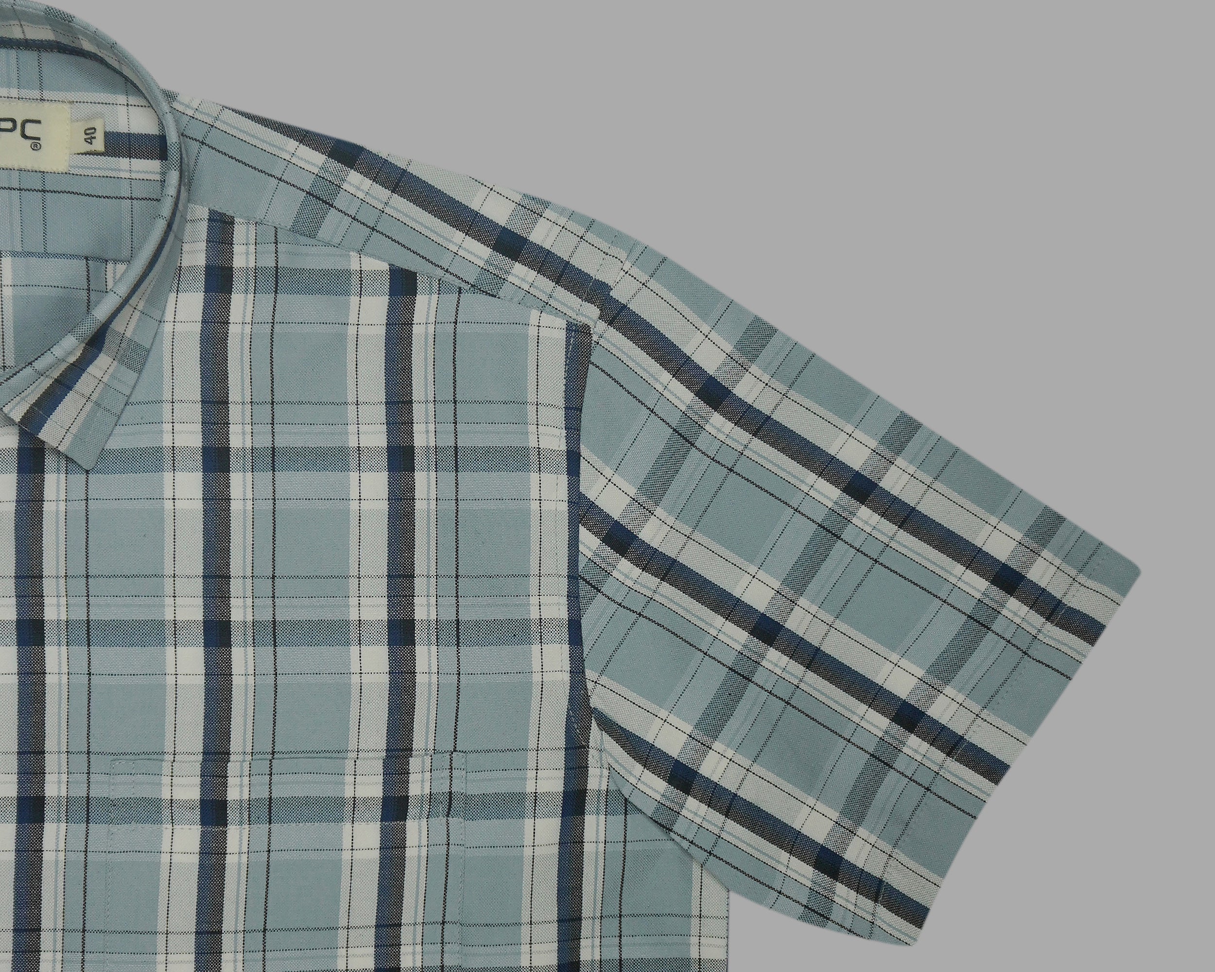 Men's Cotton Linen Checkered Half Sleeves Shirts (Grey)