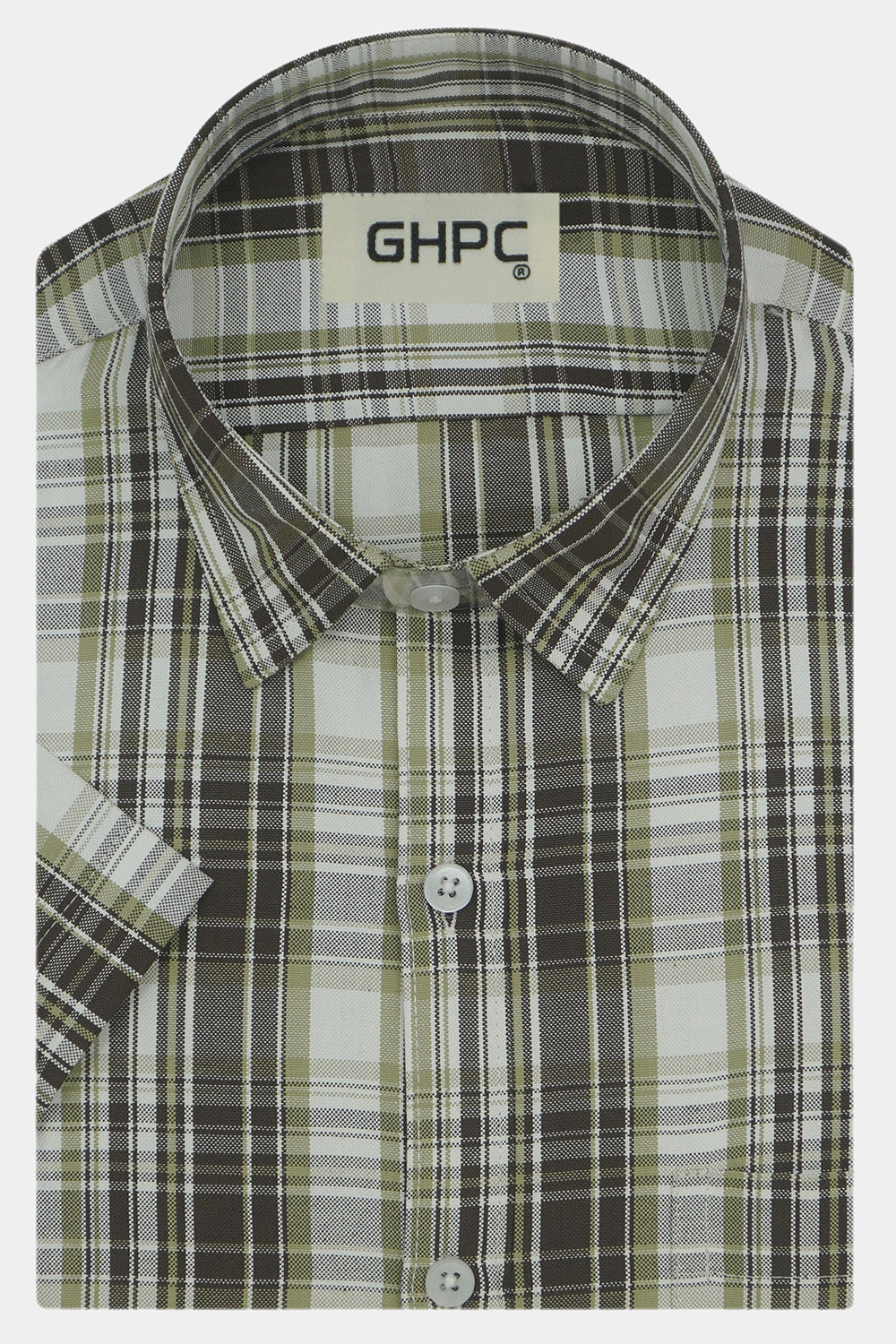 Men's Cotton Linen Checkered Half Sleeves Shirts (Khaki)