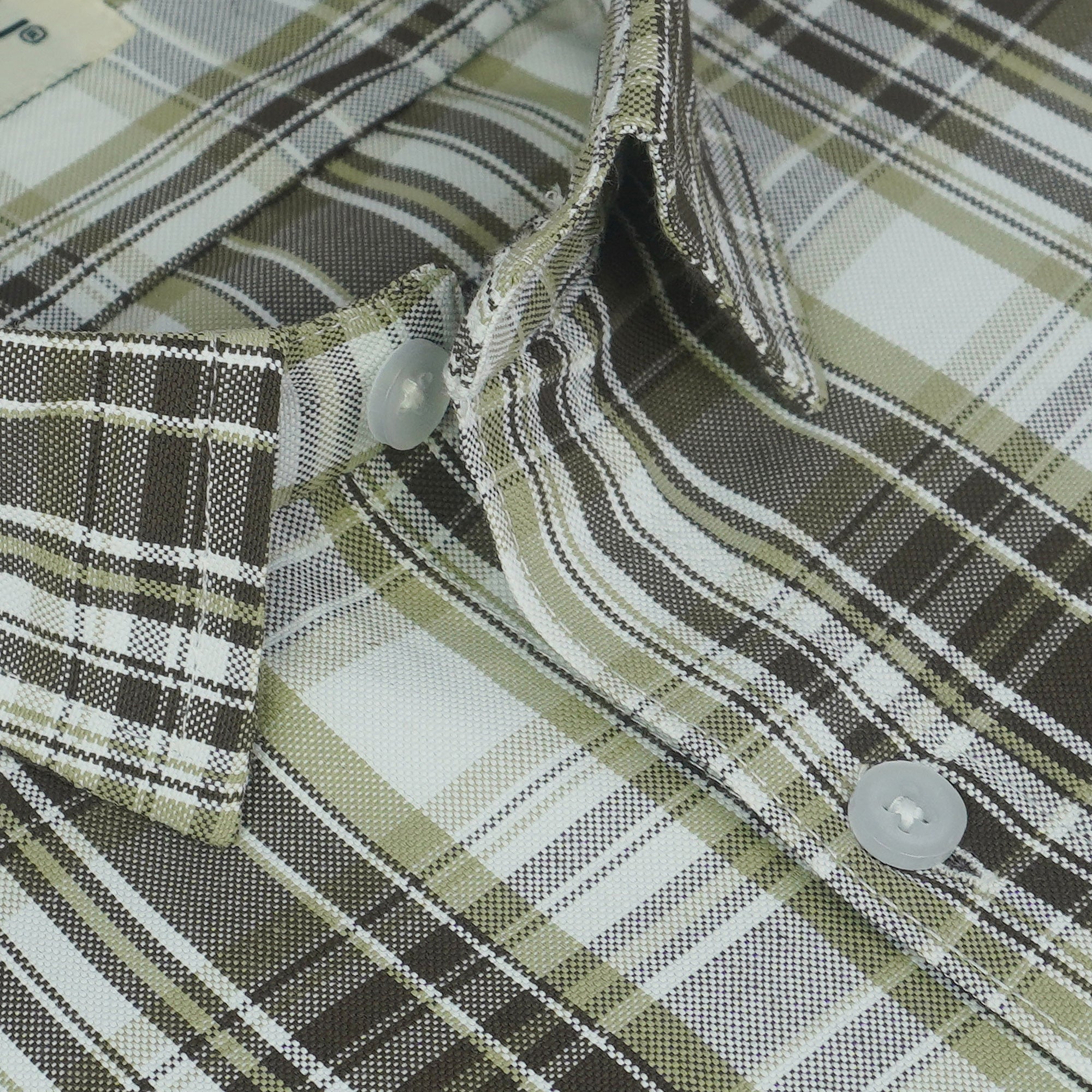Men's Cotton Linen Checkered Half Sleeves Shirts (Khaki)