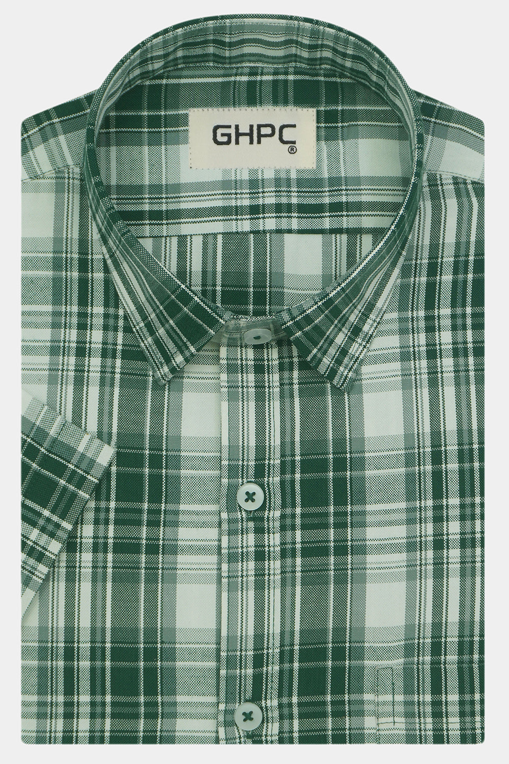Men's Cotton Linen Checkered Half Sleeves Shirts (Green)