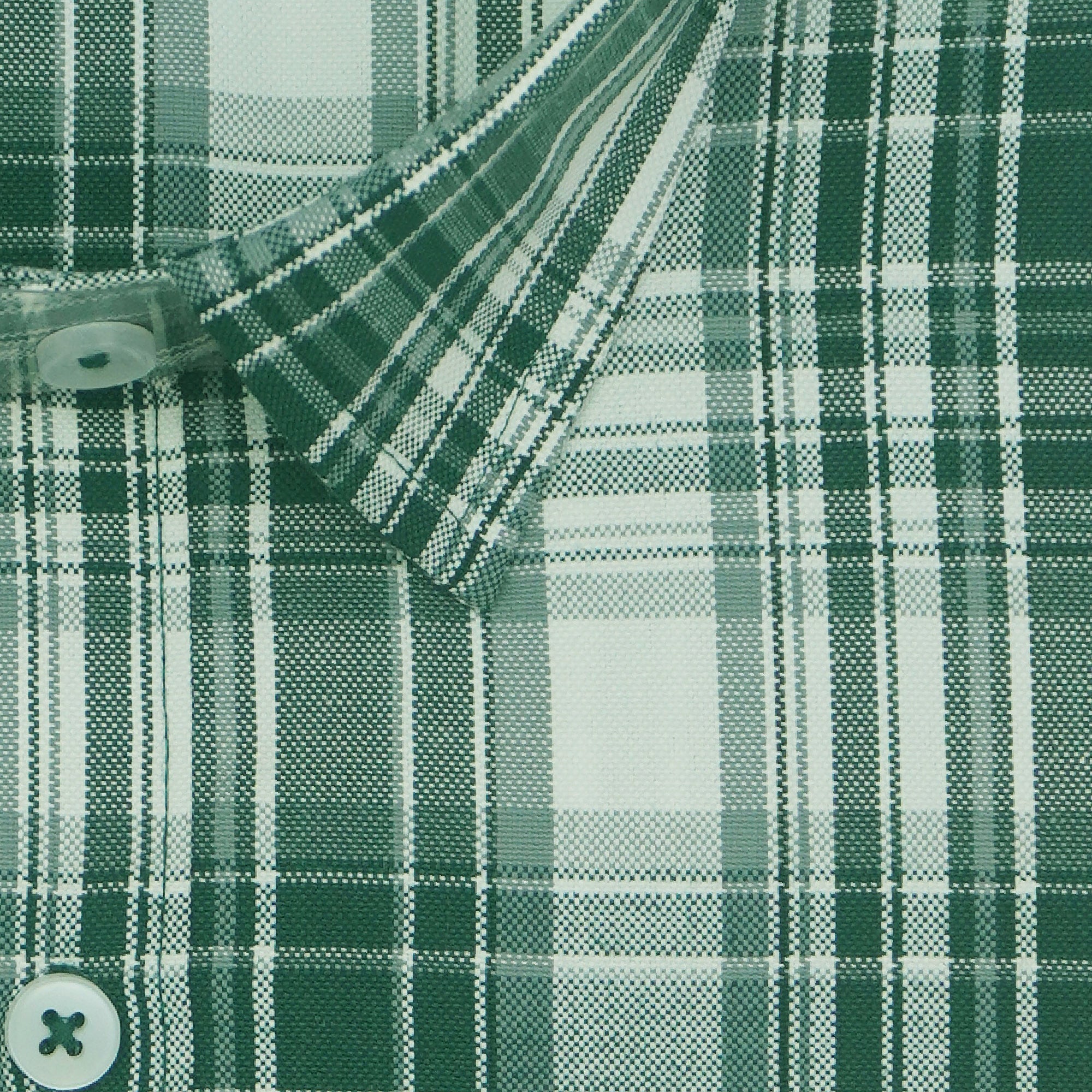 Men's Cotton Linen Checkered Half Sleeves Shirts (Green)