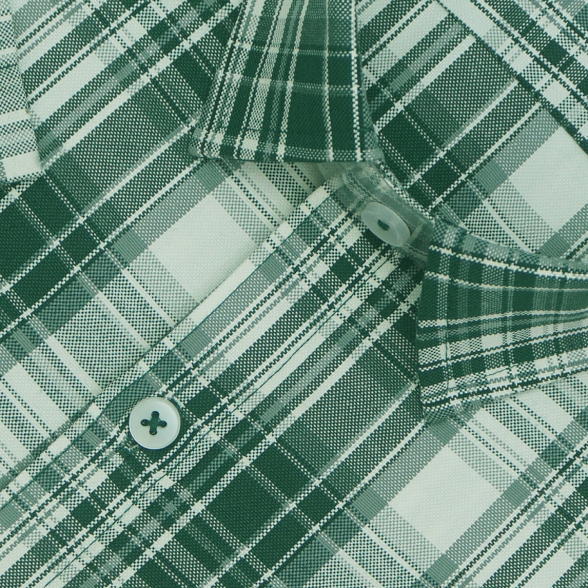 Men's Cotton Linen Checkered Half Sleeves Shirts (Green)