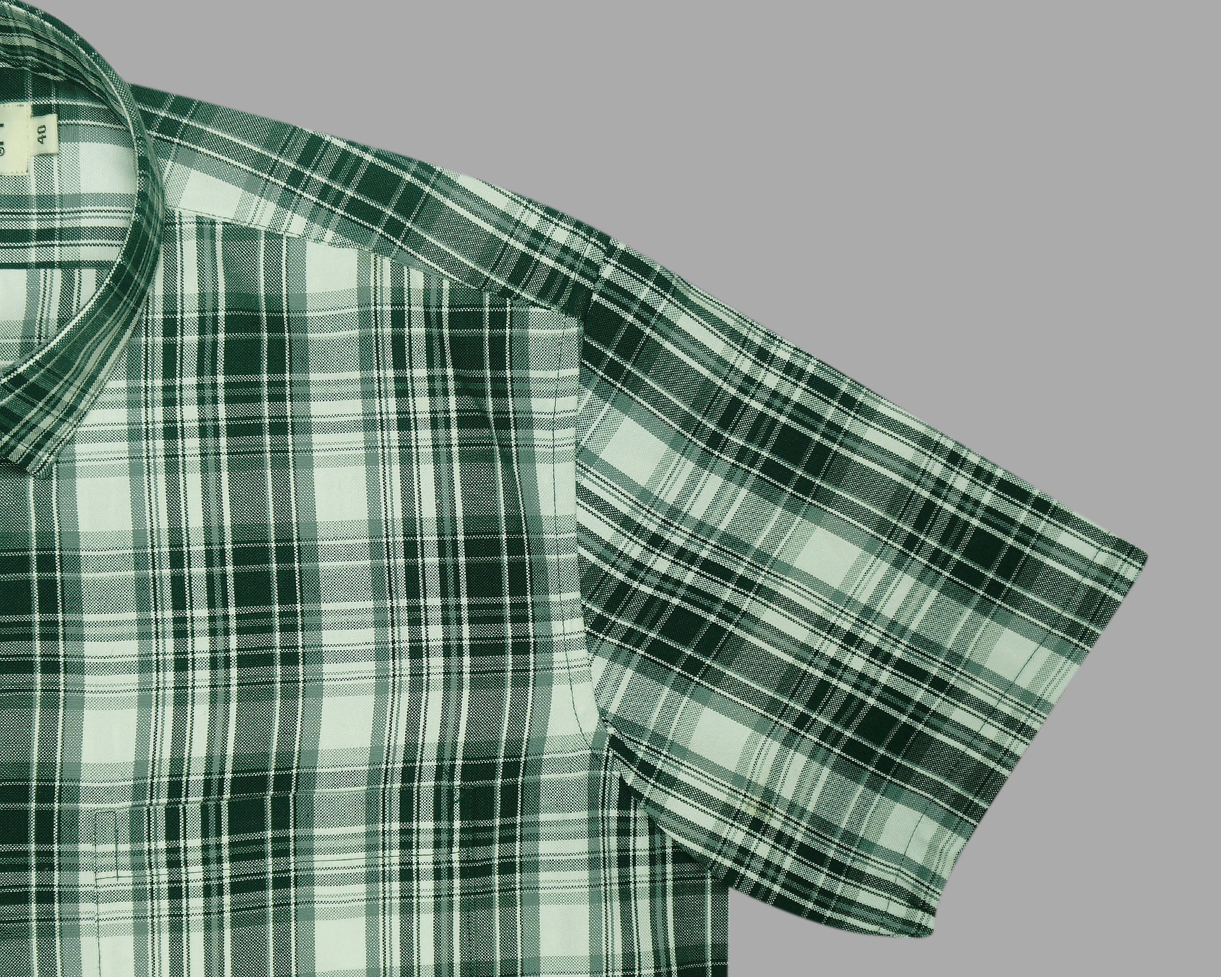 Men's Cotton Linen Checkered Half Sleeves Shirts (Green)